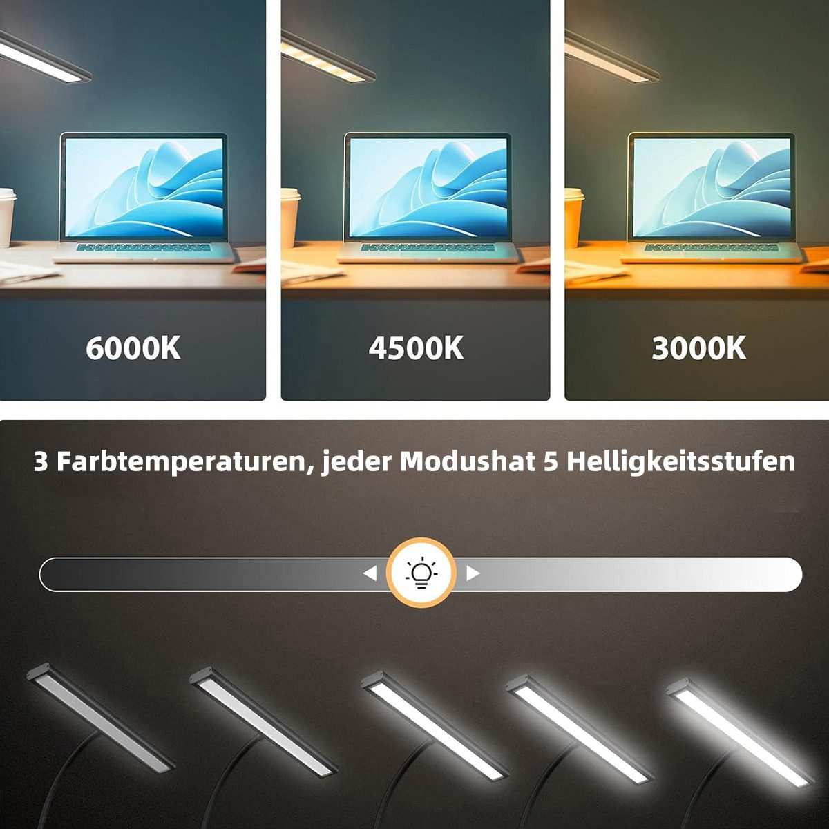 Sunicol LED Schreibtischlampe Klemmbar Tischlampe, 3 Farben und 5 Helligkei günstig online kaufen