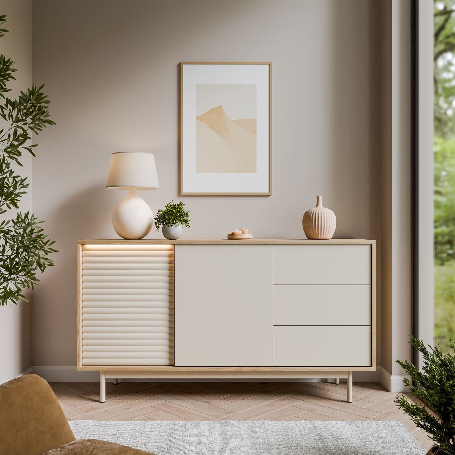 Lookway Kommode FLORENCE 2D3S mit Schubladen und LED-Beleuchtung