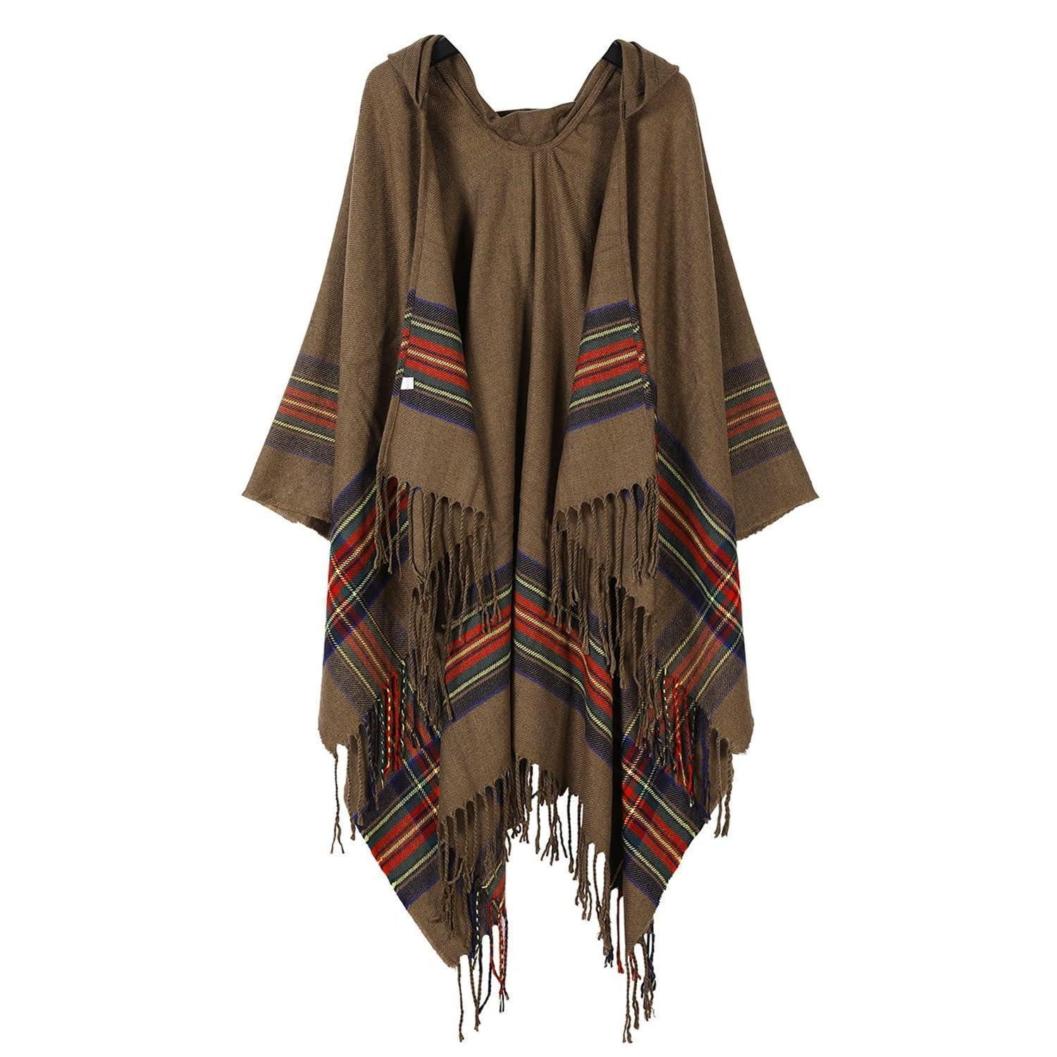 LuxusKollektion Poncho Poncho Damen mit Kapuze Fransensaum Braun (1-St)