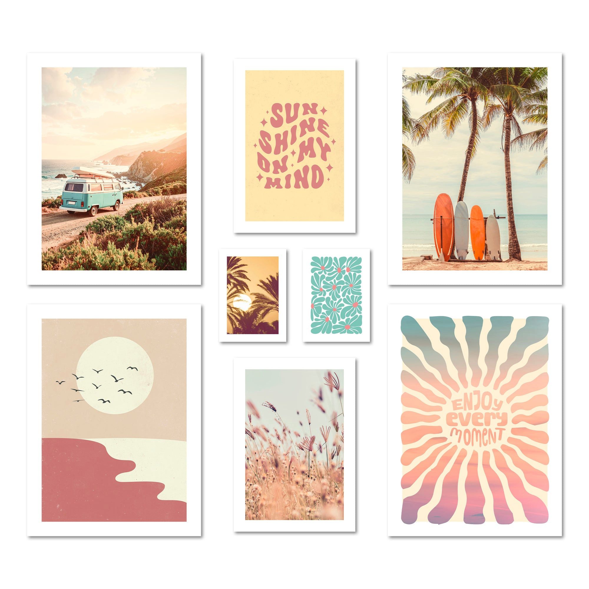 Bilder-Collage Poster Set - Summer Trip - Deko Wandbilder sommer, bunt, meer, pastell