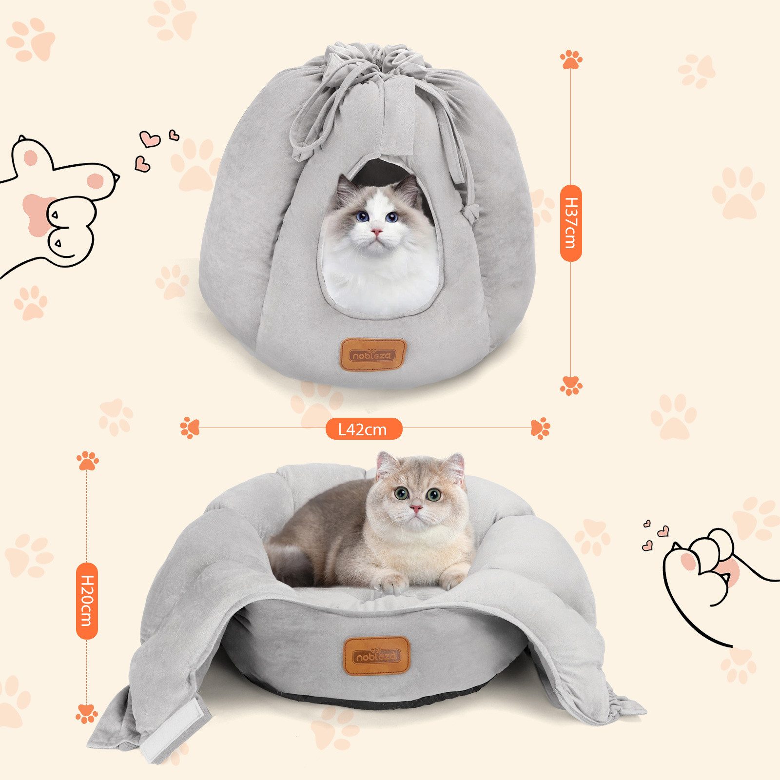 nobleza Tierbett 2-in-1 Katzenbett und Höhle, Geschlossen oder Offen Konver günstig online kaufen