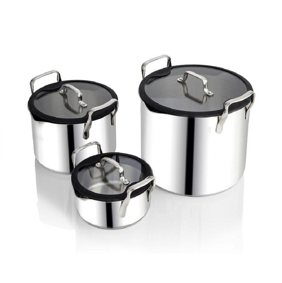 wilfa Kochtopf STACKPOT, Aluminium, Edelstahl (Set, 3-tlg., 3x Töpfe mit 1, 4 und 8 Liter Fassungsvermögen und Glasdeckel), für alle Kochfelder inklusive Induktion, Kochtopfset