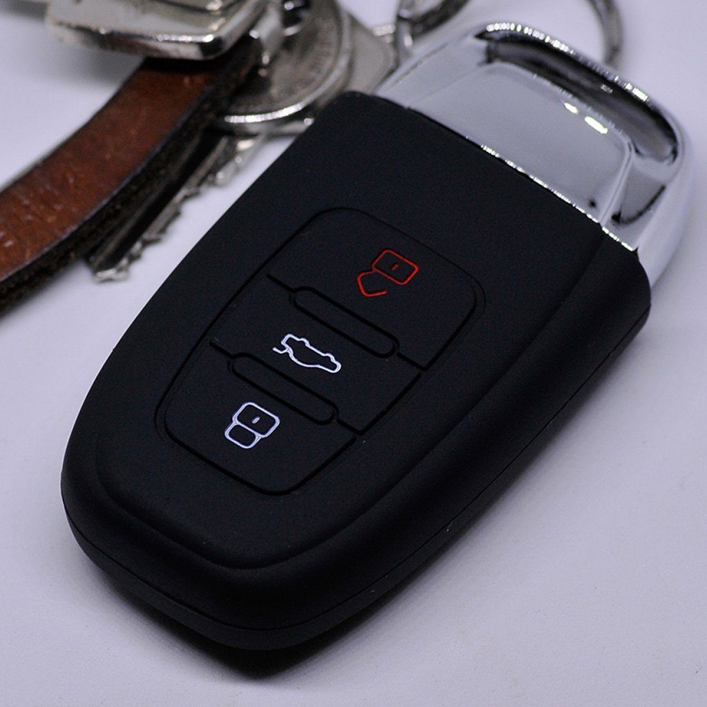 mt-key Schlüsseltasche Autoschlüssel Softcase Silikon Schutzhülle Schwarz, für Audi A5 S5 A4 S4 Q3 Q5 A6 S6 R8 TT 3 Tasten KEYLESS SMARTKEY