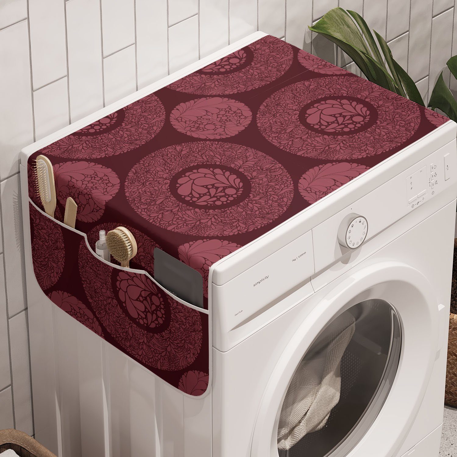 Abakuhaus Badorganizer Anti-Rutsch-Stoffabdeckung für Waschmaschine und Trockner, Floral Mandala-Motiv Oriental Folk