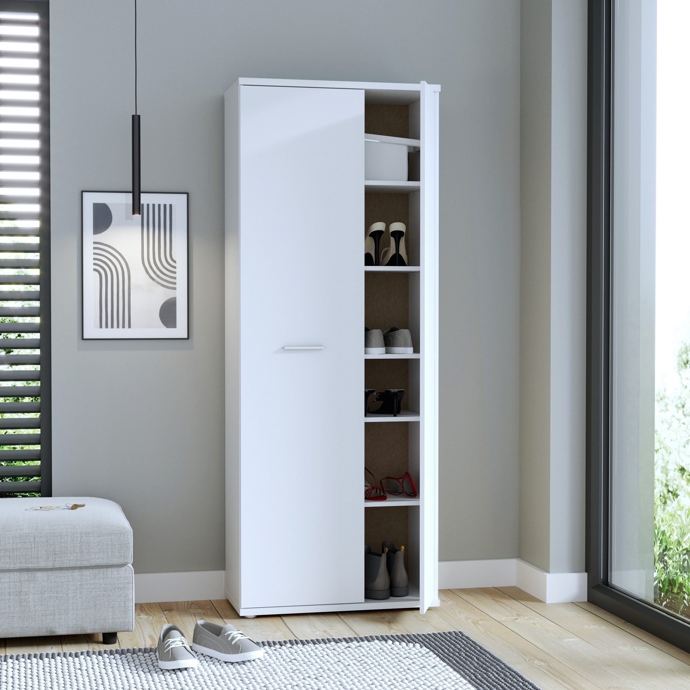 FORTE Schuhschrank mit 5 Böden / 6 Fächern, in weiß - 68,9x179,1x34,8cm (BxHxT)