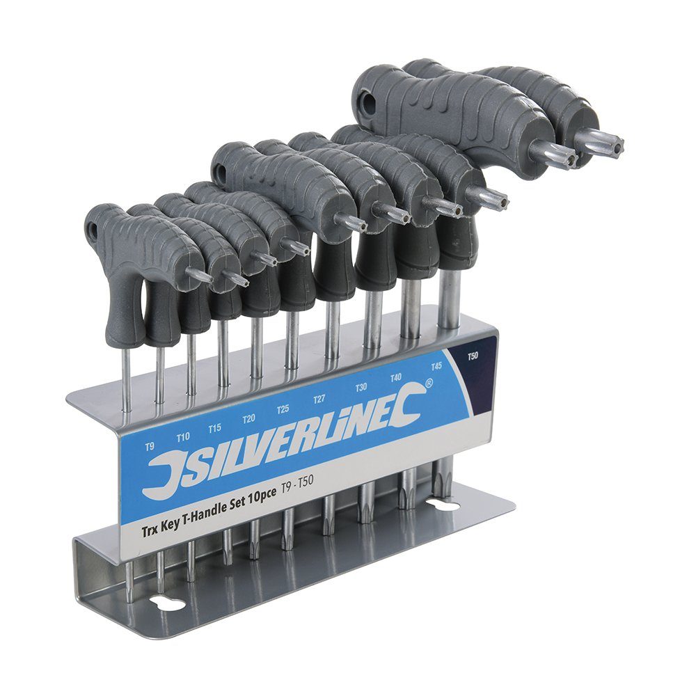 Silverline Innensechskantschlüssel Innensechskant Stiftschlüssel T9–T50 mit Quergriffen 10-tlg. Satz | Inbusschlüssel
