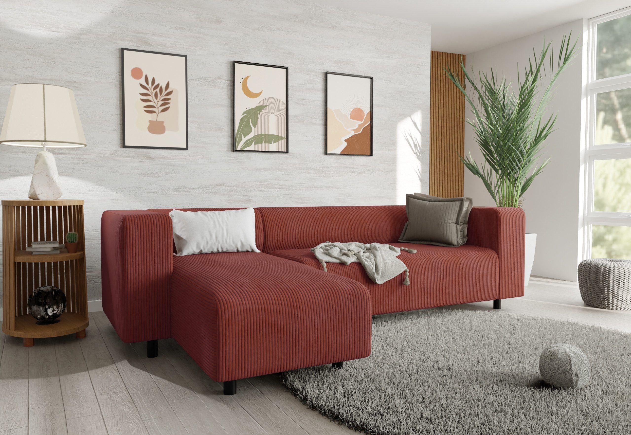 S-Style Möbel Ecksofa Gustav mit Ottomane aus Cord-Stoff mit bequemem Sitz, günstig online kaufen