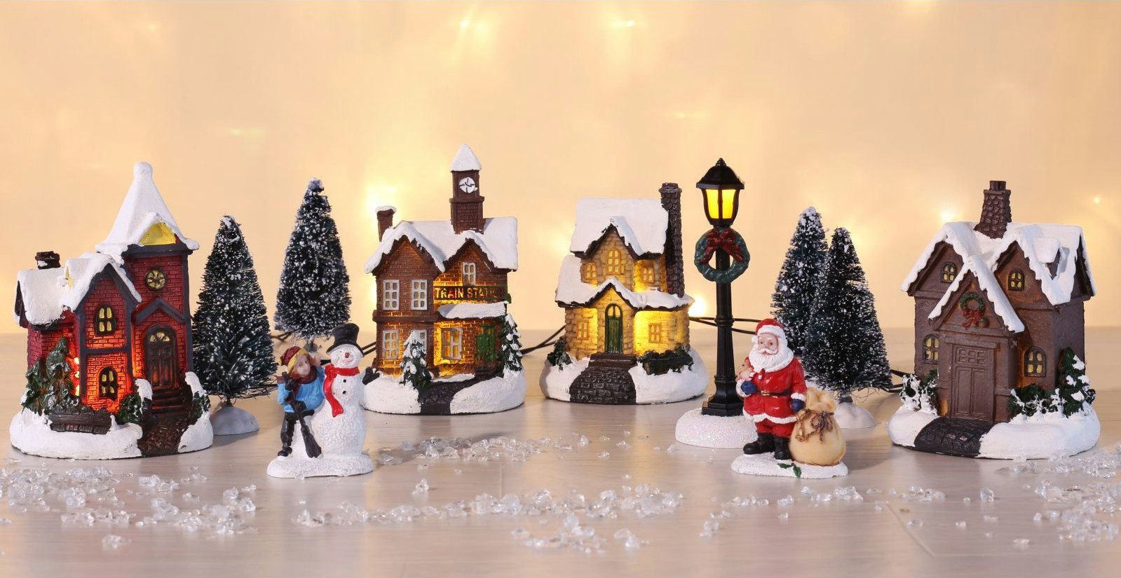 5 1 Laterne Weihnachtsstadt, Häuser, Figuren, Tannen, Haushalt International 4 Deko-Set: 11-tlg. 2 4 LEDs +