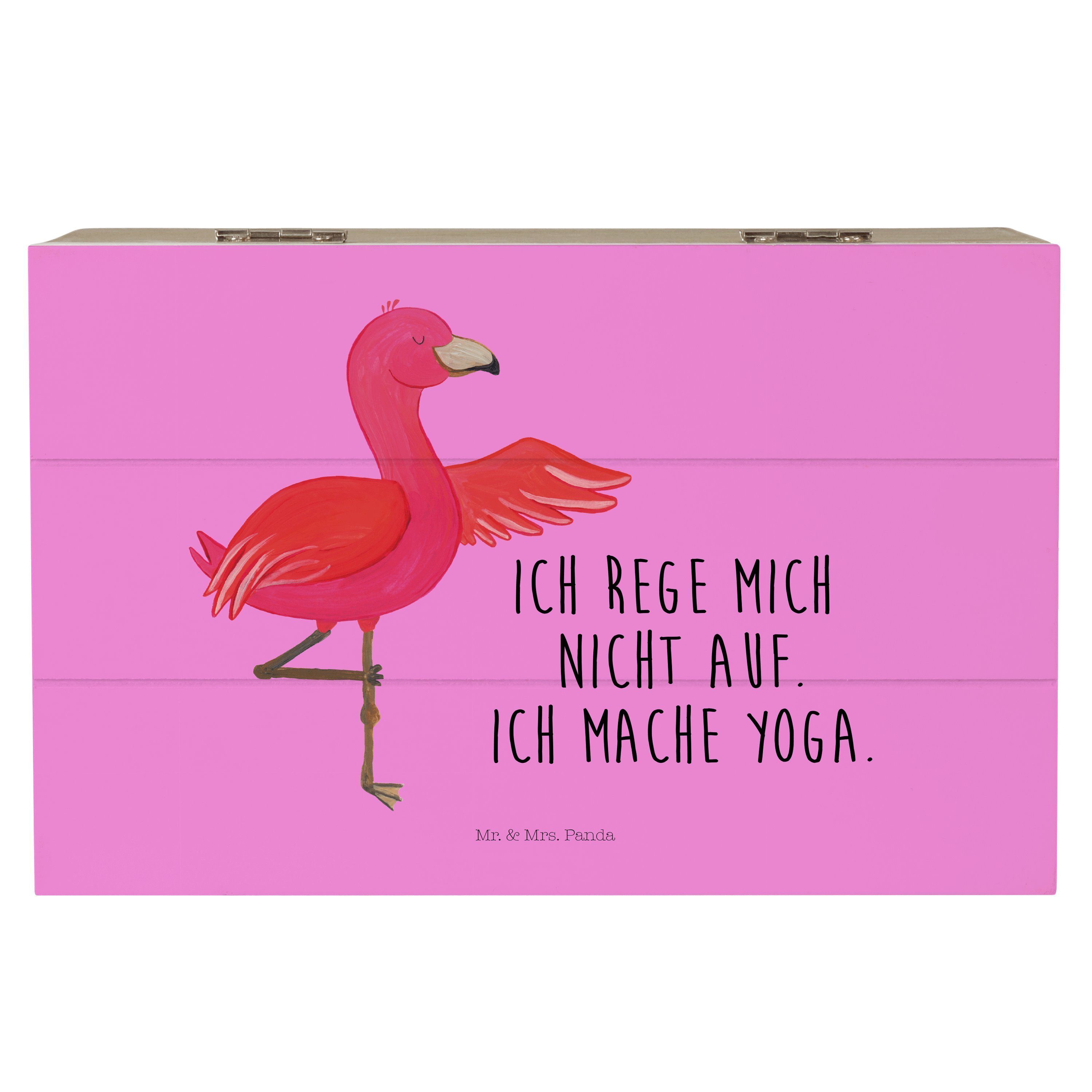 Mr. & Mrs. Panda Dekokiste Flamingo Yoga - Aquarell Pink - Geschenk, Baum, Truhe, Entspannung, D (1 St)