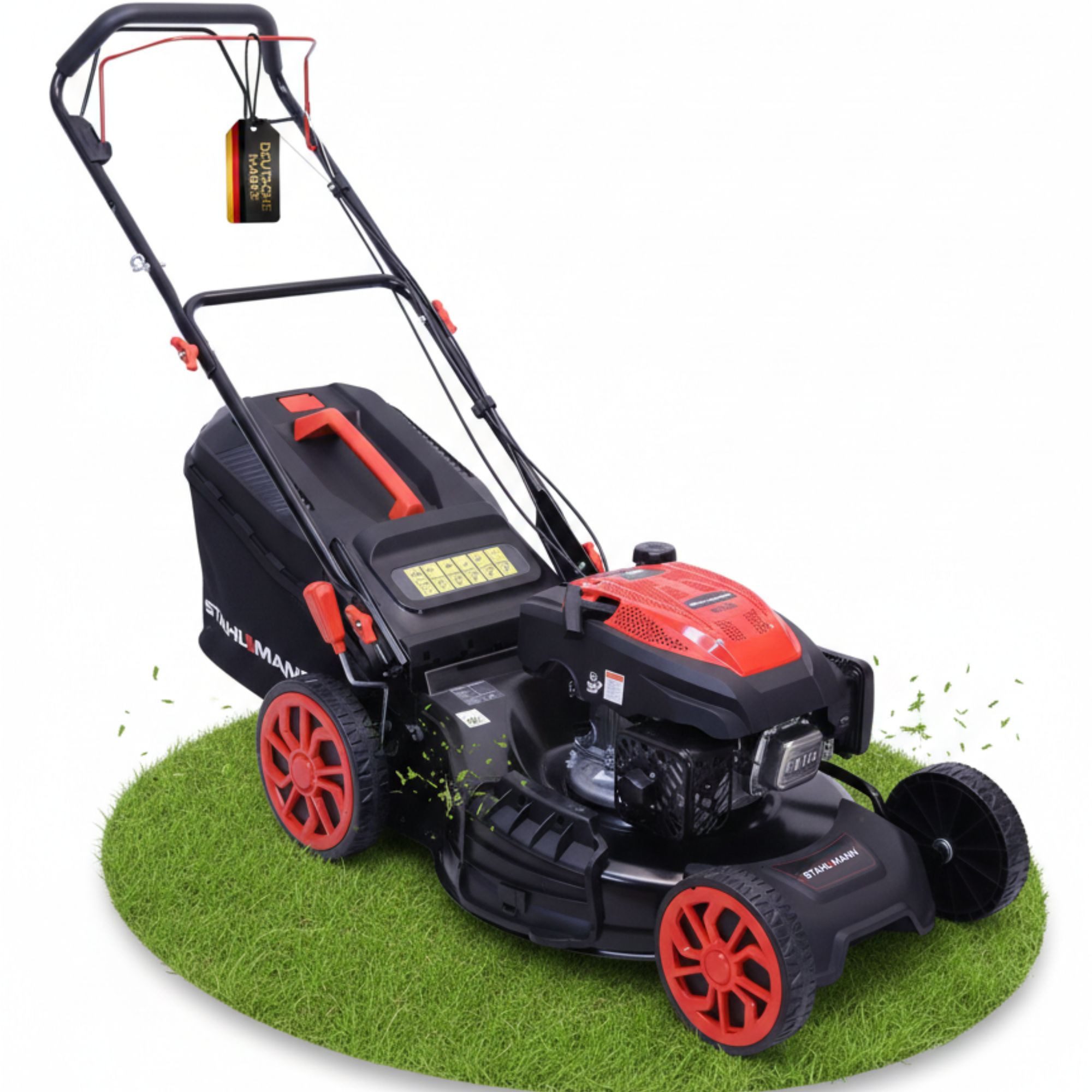 Stahlmann Benzinrasenmäher Rasenmäher Benzin mit Antrieb BR532 – 7,0PS (5,1kW) 224ccm mit Antrieb, 53 cm Schnittbreite, 53cm Schnittbreite, Mulchen, EasyClean, Große Räder, 60L Korb