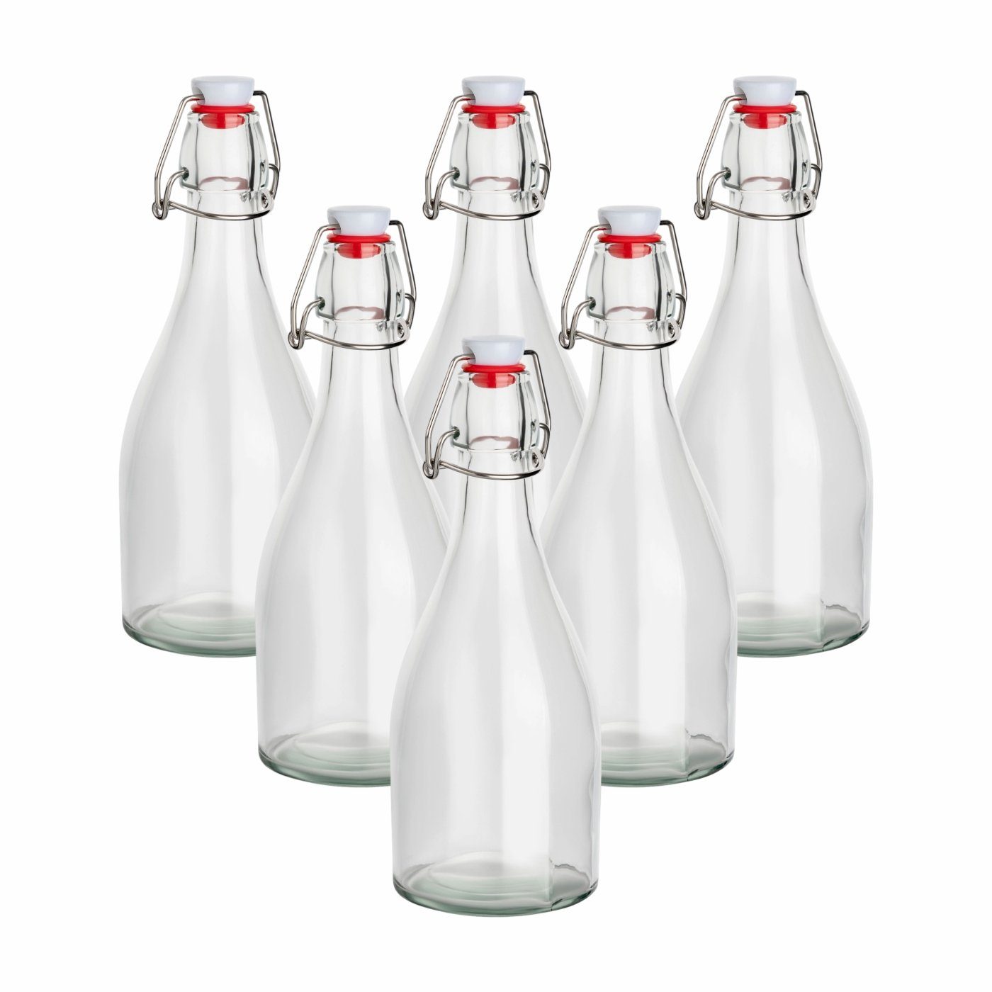 gouveo Trinkflasche Glasflaschen 500 ml bauchig mit Bügelverschluss rot - Bügel-Flasche, 6er Set | Trinkflaschen