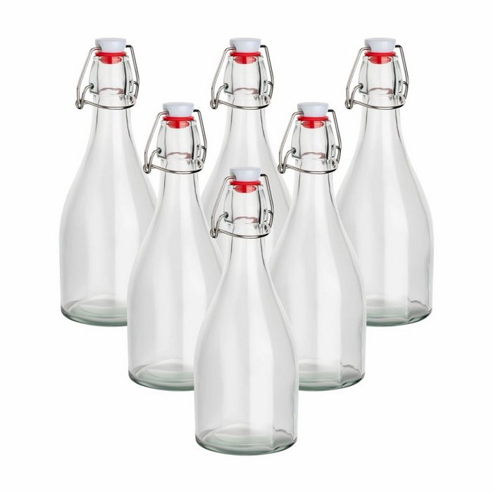 gouveo Trinkflasche Glasflaschen 500 ml bauchig mit Bügelverschluss rot - Bügel-Flasche 6er Set