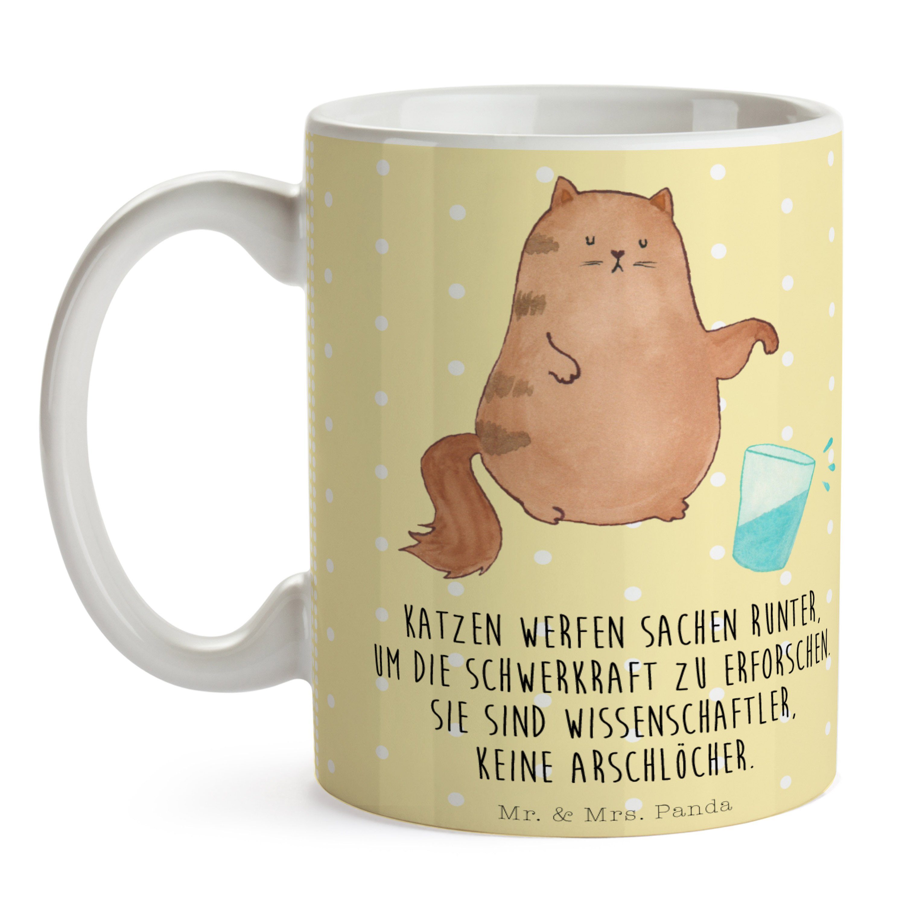 Gelb Sprüche, Wasserglas Keramik Mrs. - - Mr. Katzenmot, Tasse Tasse Panda Pastell Katze Geschenk, &