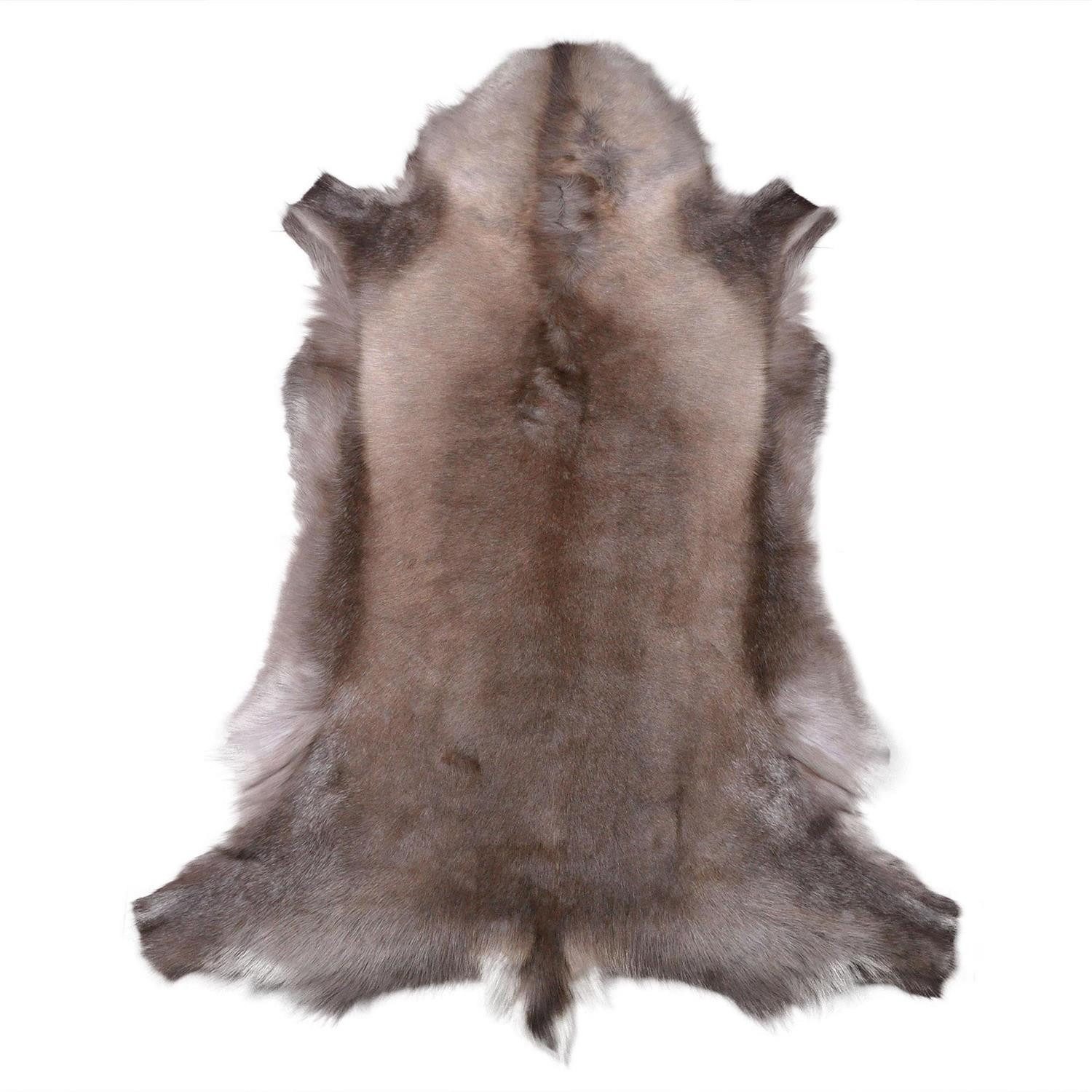Livorio Fellteppich Rentierfell, dunkel, Größe L, Länge: 110-135 cm, original aus Skandinavien, Premium Qualität
