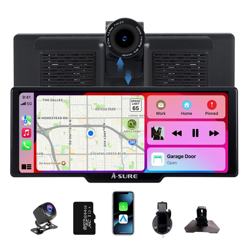 A-Sure 10.26" HD Auto Display Car Display Wireless Apple CarPlay Android Auto Navigationsgerät (4K-Frontkamera/10.26" IPS Bildschirm( 1600*600) /64GB Rom TF Card)