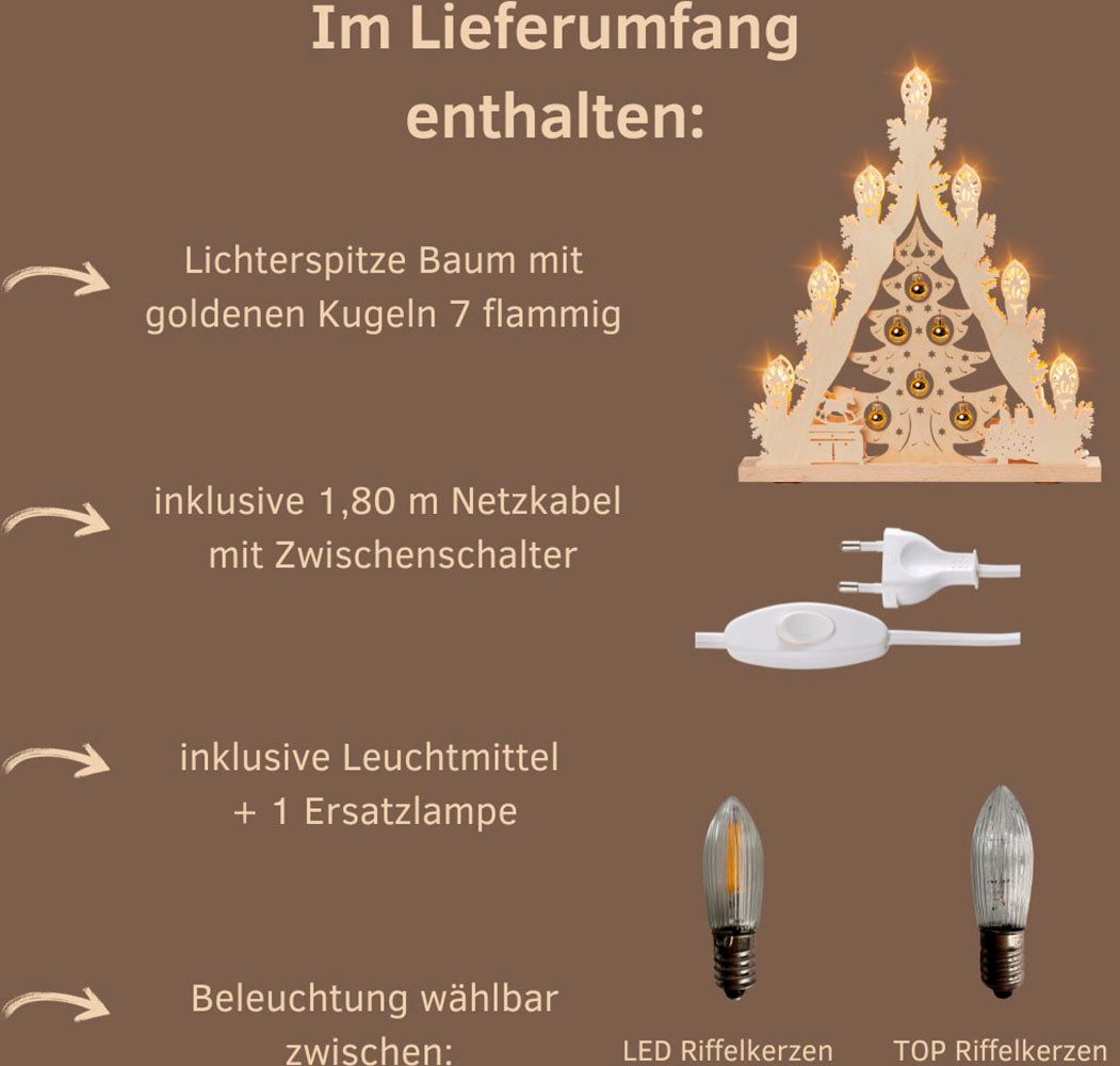 Weigla LED Lichterbogen Weihnachtsbaum mit Kugeln, Made in Germany (1-tlg), Lichterspitze, 7-flammig