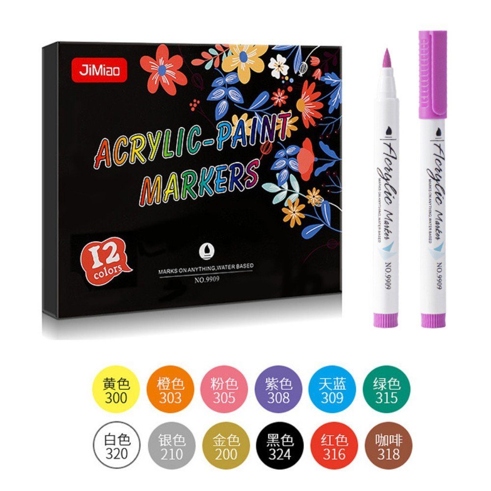 autolock Marker Acryl-Marker, Metallic Marker, (Set, 1-6mm Feiner Spitze)Marker 12 Farben