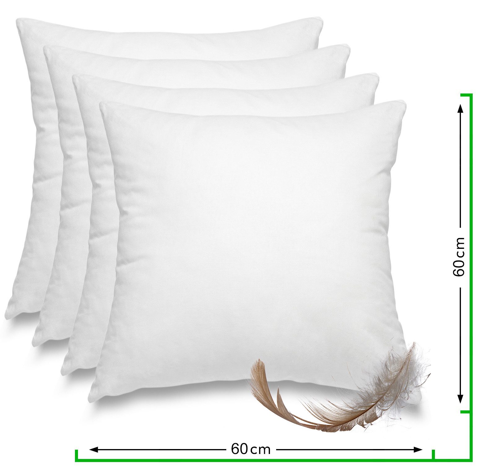 wometo Federkissen 4er Pack, 60x60 cm, Füllung: Federn, Bezug: Baumwolle, 4er Set, OEKO-TEX®, Kissenfüllung Bezug Baumwolle & 100% Federn