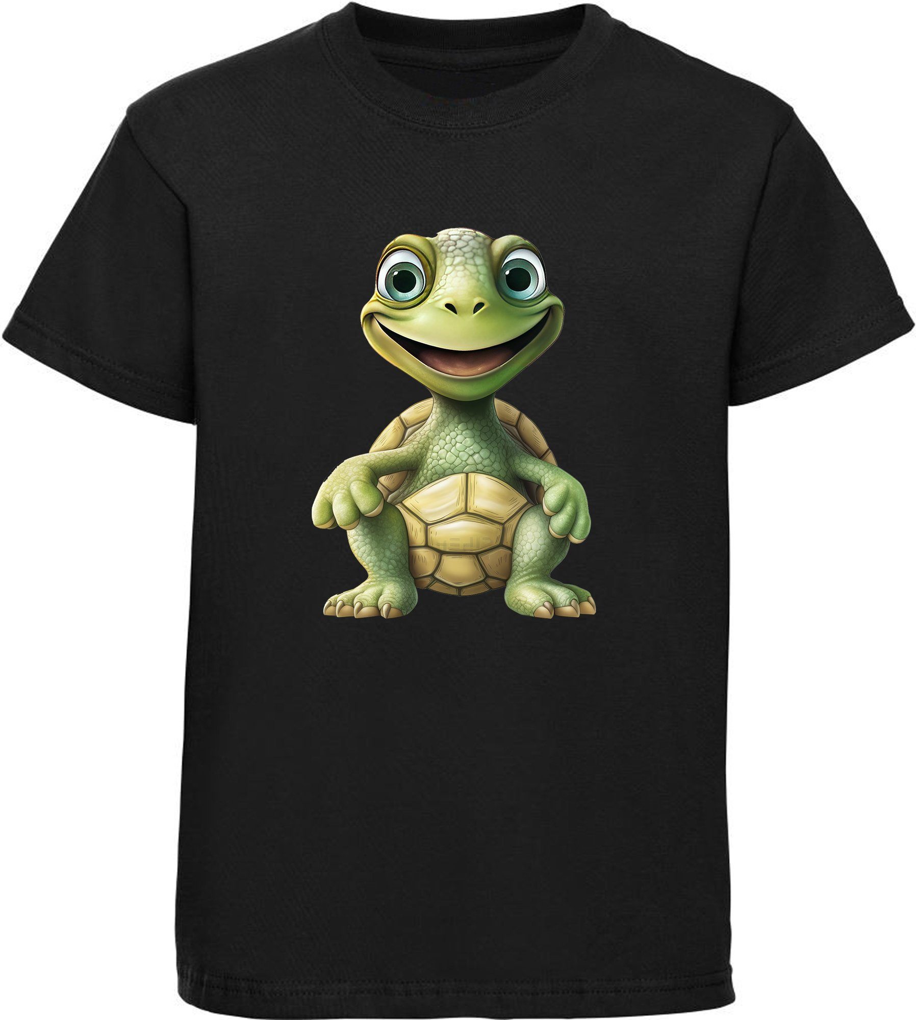 MyDesign24 T-Shirt Kinder Wildtier Print Shirt bedruckt - Baby Schildkröte Baumwollshirt mit Aufdruck, i279 schwarz
