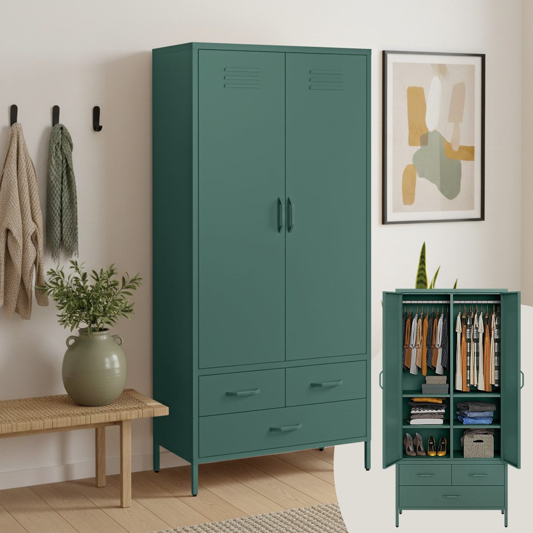skølm Kleiderschrank Atria aus Metall (Dunkelgrün) Metallschrank mit 6 Fäch günstig online kaufen