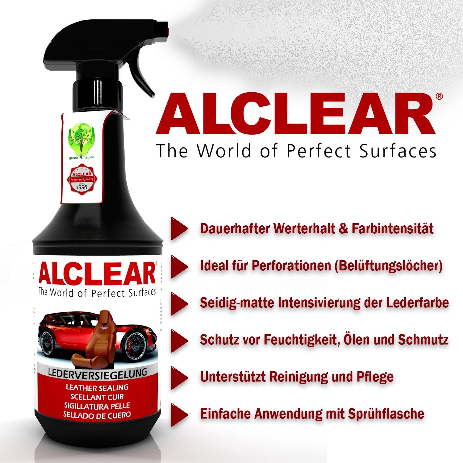 ALCLEAR 721LV Auto Glattleder Pflege und Versiegelung, 1.000 ml mit Sprühkopf Auto-Reinigungsmittel