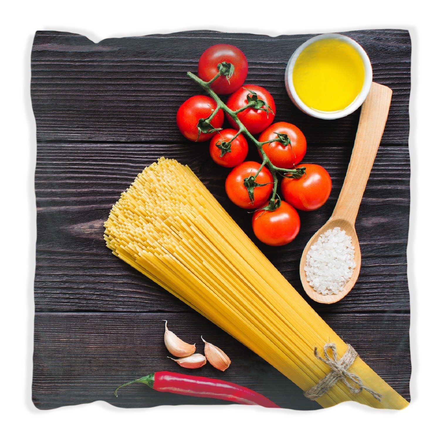 Chilischoten, Salz und Tomaten, Wallario Dekokissen mit Menü Spaghetti, handgenäht Italienisches
