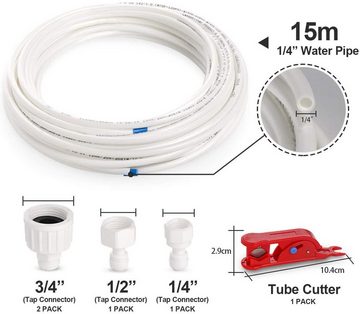 Homewit Schlauch 15m Wasserzulaufleitung Schlauchregner Universal Anschluss-Set, Wasserschlauch 6,35mm(1/4)