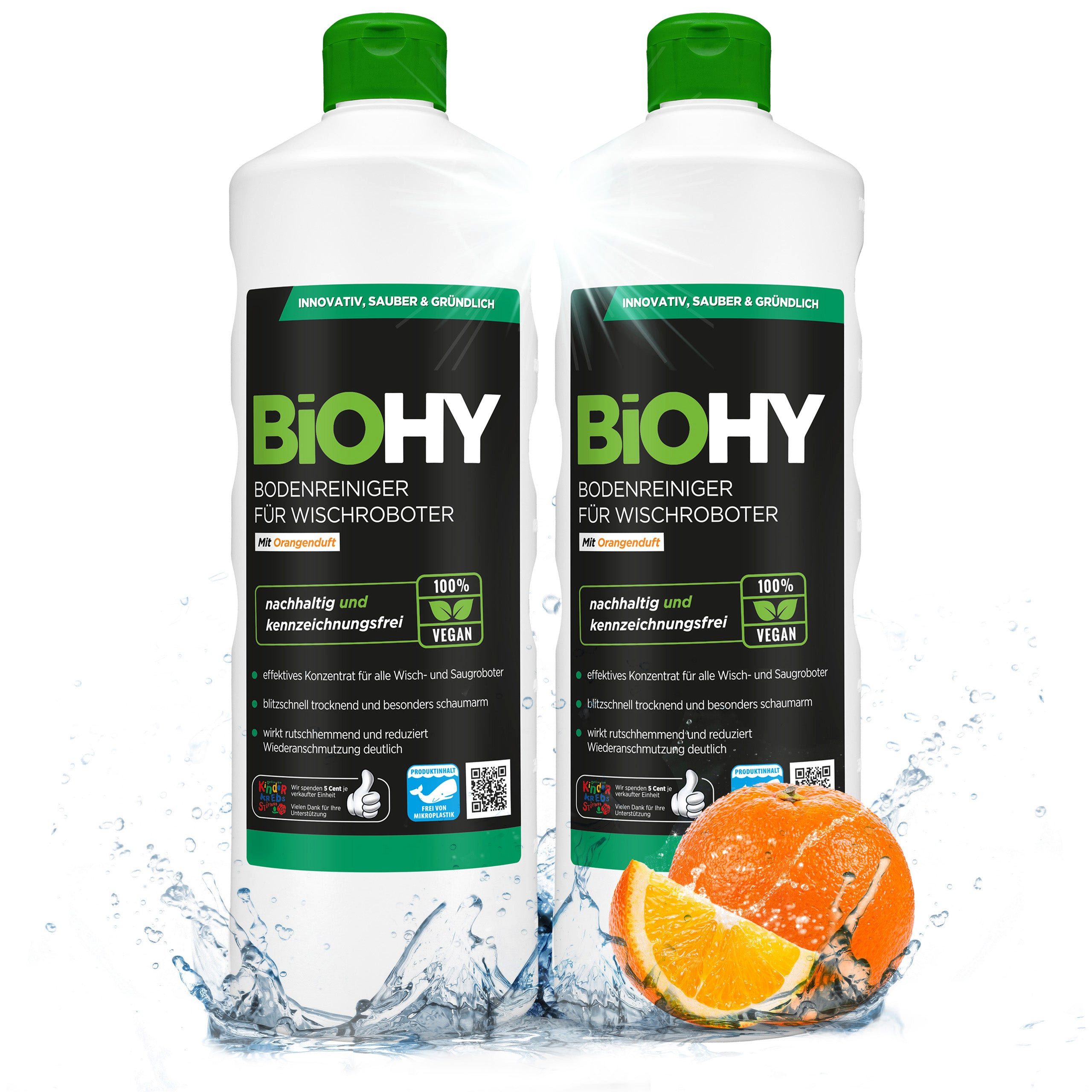 BiOHY Bodenreiniger für Wischroboter 2er Pack (2 x 1 Liter Flasche) Fussbodenreiniger (Packung, [2-St)
