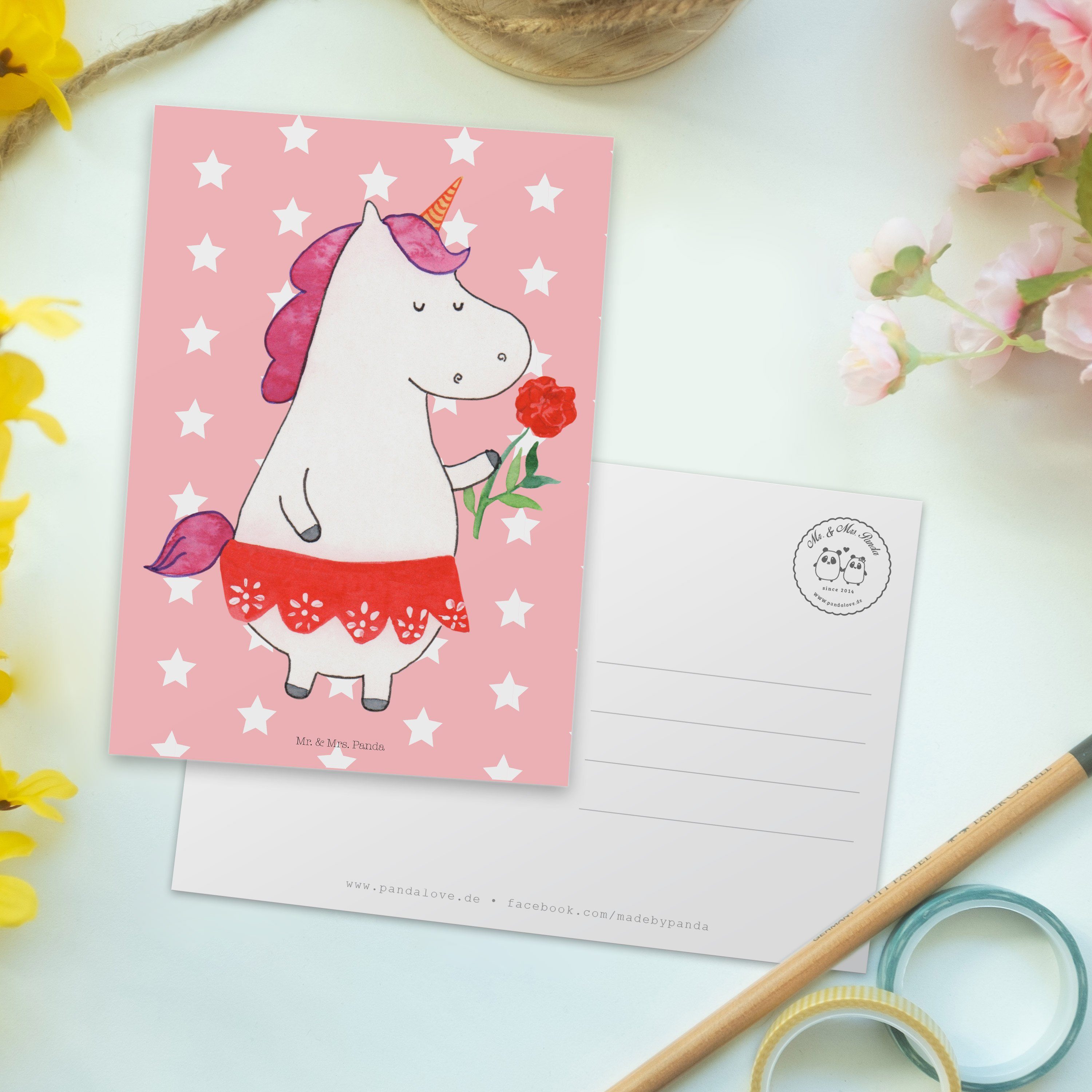 - Geschenk, Mrs. Einhorn Postkarte Rot Trennung, Panda - Mr. Ei Geburtstagskarte, Pastell & Dame