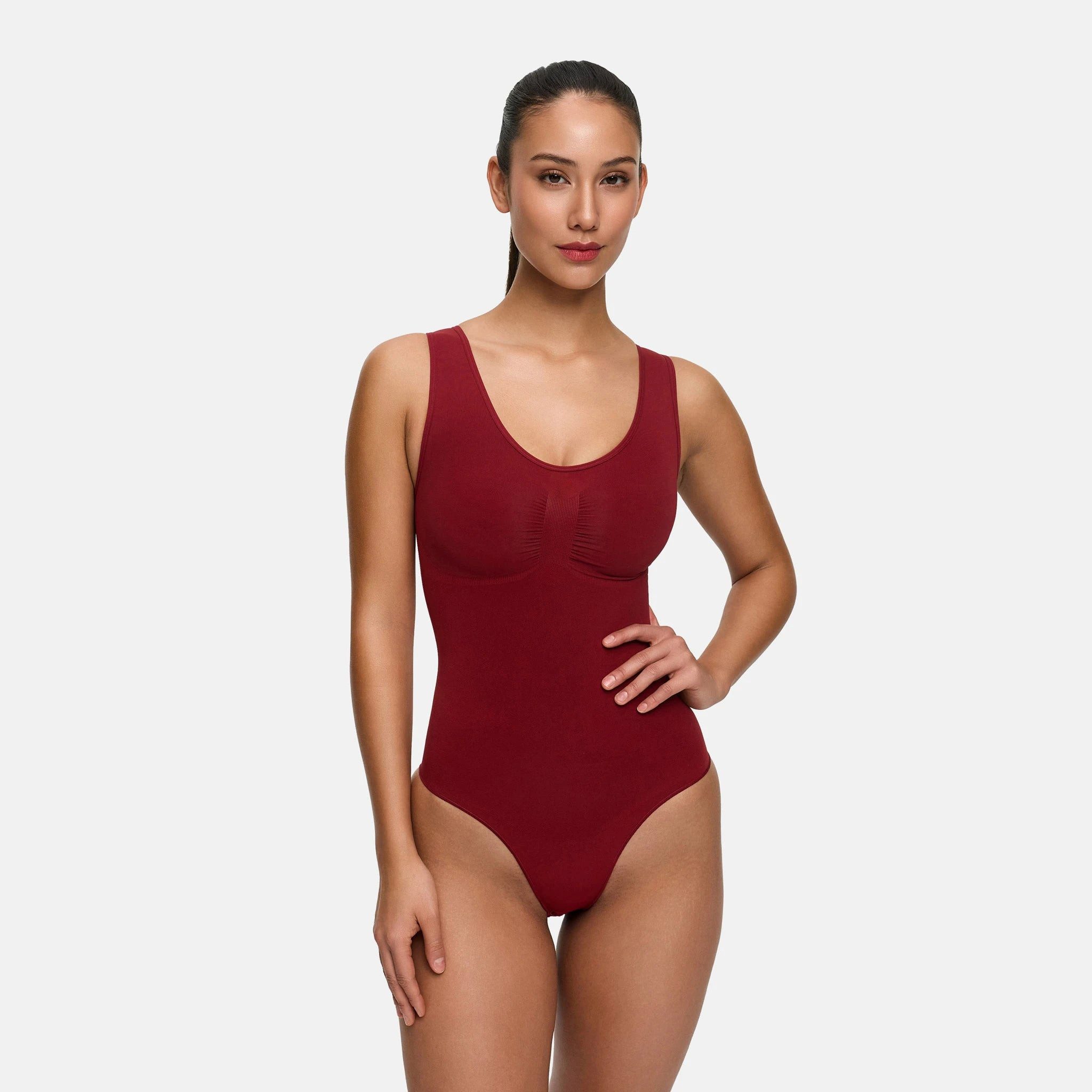 Creamy Fabrics Miederbody Tank Bodysuit Sculpting Shapewear mit Slip-Wine Red-2XL (1-tlg) Figurformend