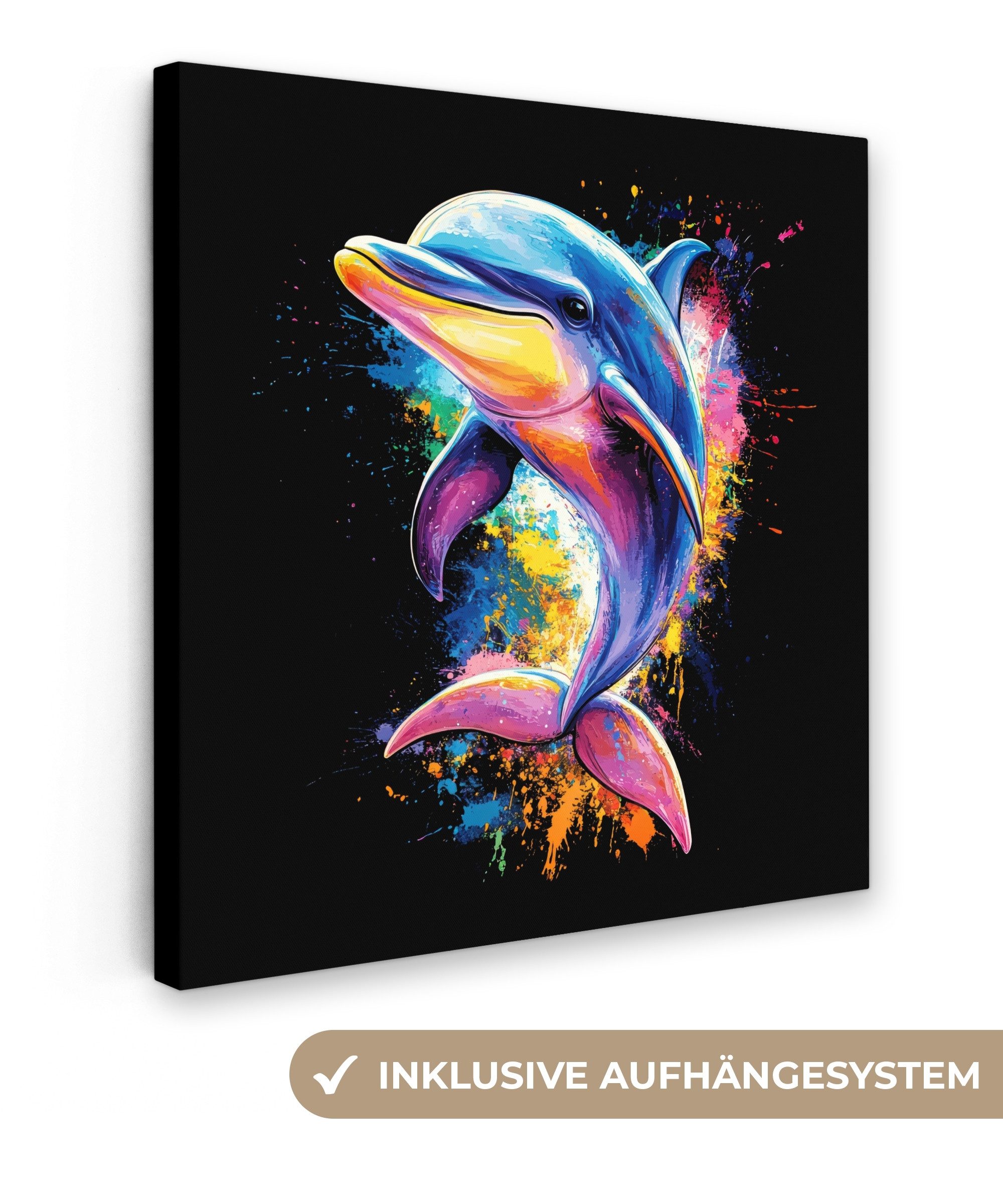 OneMillionCanvasses® Leinwandbild Graffiti - Tier - Delfin - Farbenfroh, Fo günstig online kaufen