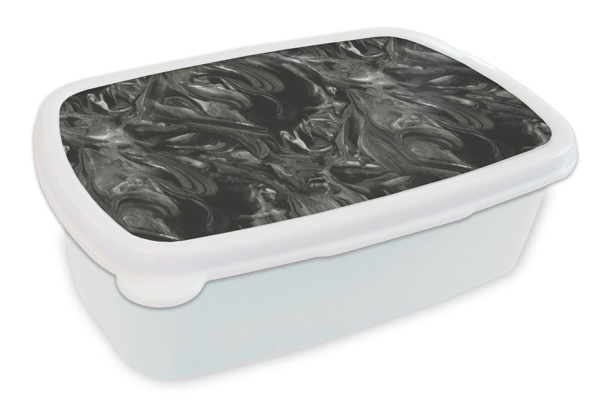 MuchoWow Lunchbox Farbe und Brotdose, Marmor, Mädchen und Kinder Erwachsene, (2-tlg), für - Brotbox Jungs für Muster - Kunststoff, weiß