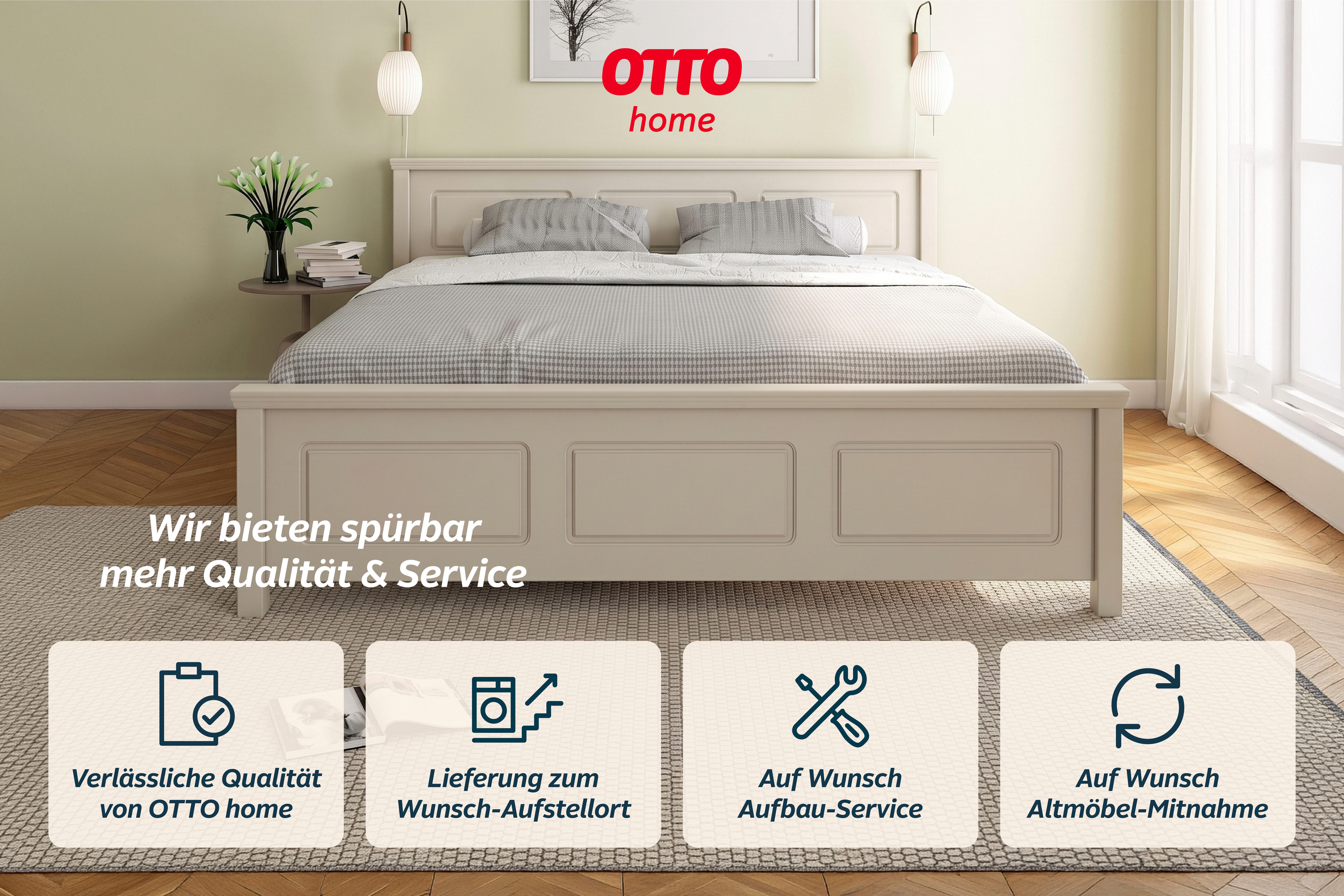 OTTO home Massivholzbett ERIKK', Made in Europe, optional mit Schublade, Massivholz Kiefer (FSC® zertifiziert), in mehreren Größen, Landhausstil mit Kassettenop – Bild 5 von 5