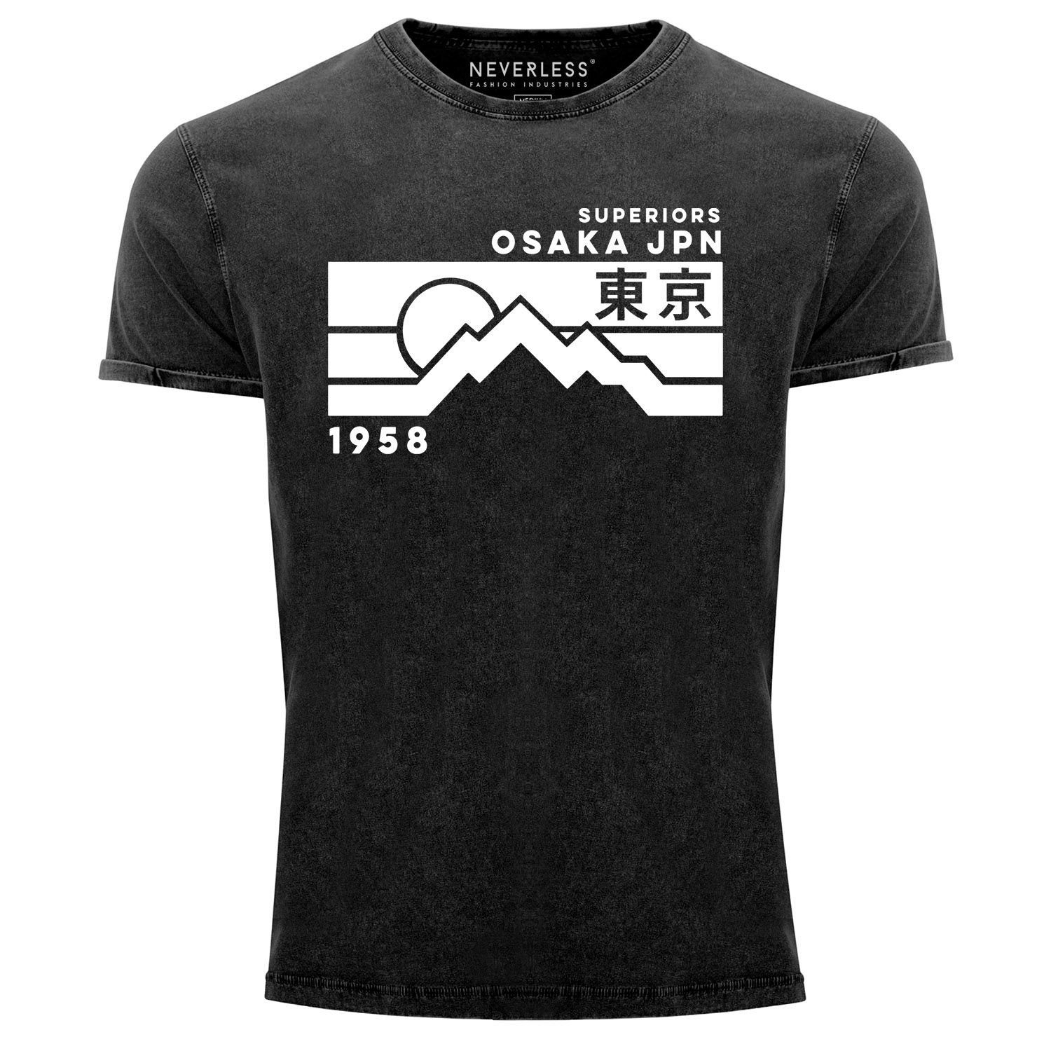 Neverless Print-Shirt Herren Vintage Shirt Osaka Japan Superiors Mountain Retro Design Printshirt Used Look Slim Fit Neverless® mit Print | T-Shirts