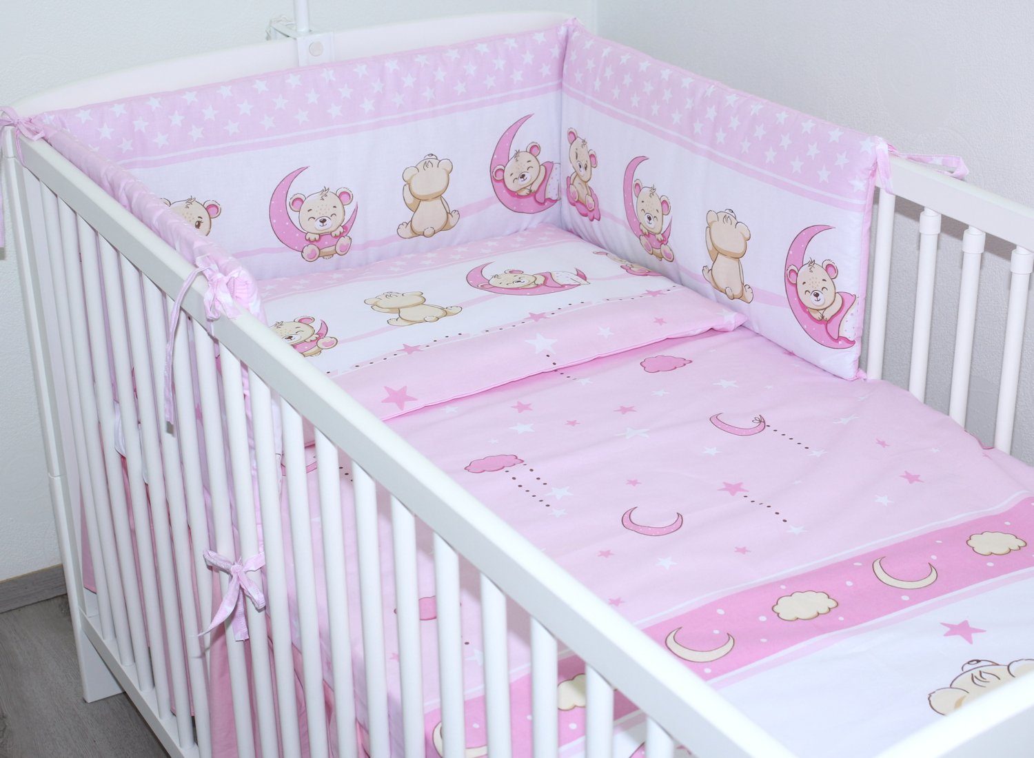 Babybettwäsche 3 teiliges Baby Bettset mit Bettwäsche und Nestchen für Bett 70x140 cm
