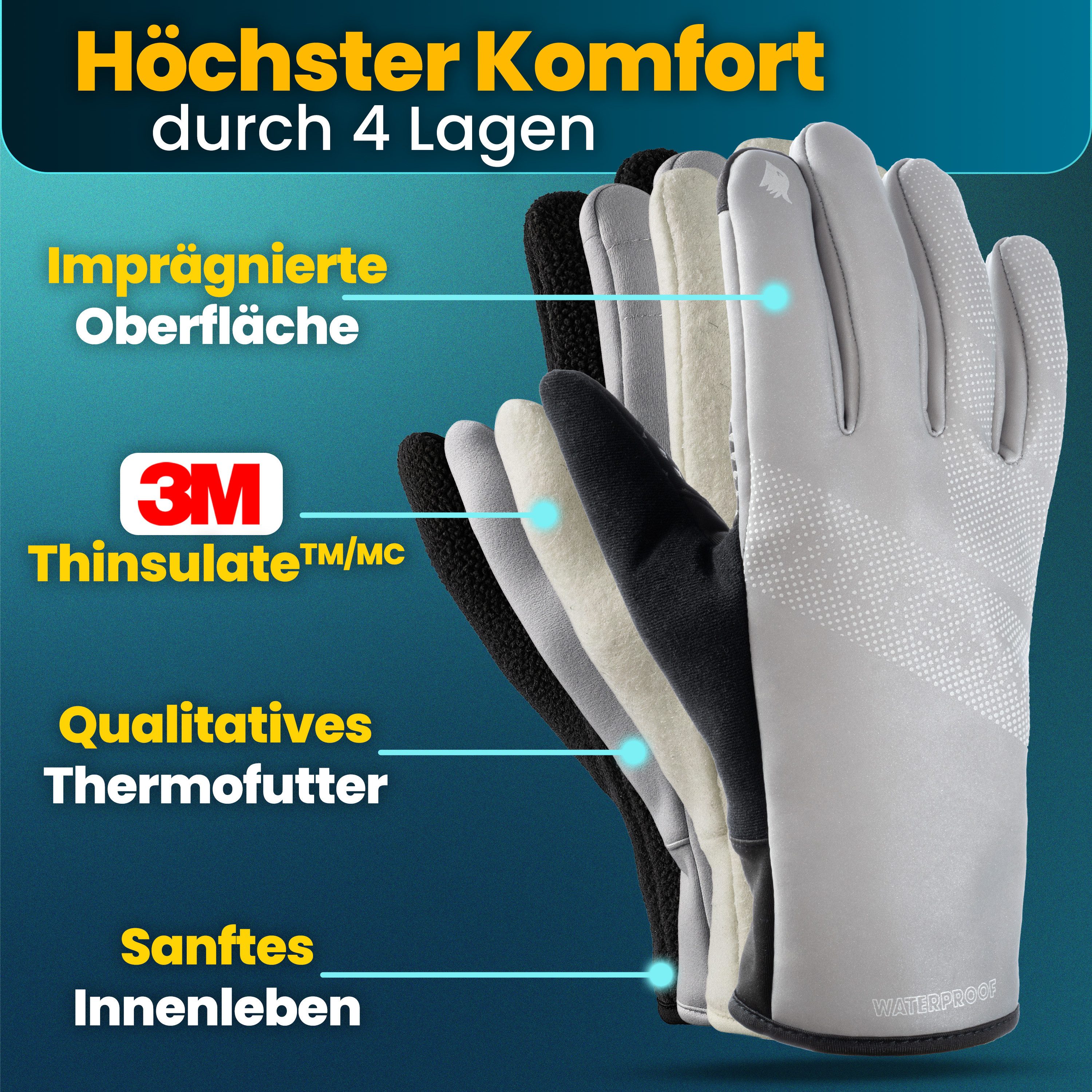 Valkental Fahrradhandschuhe Winterhandschuhe & Übergangshandschuhe mit Touchscreen Funktion atmungsaktiv, winddicht & wasserdicht – Bild 4 von 5