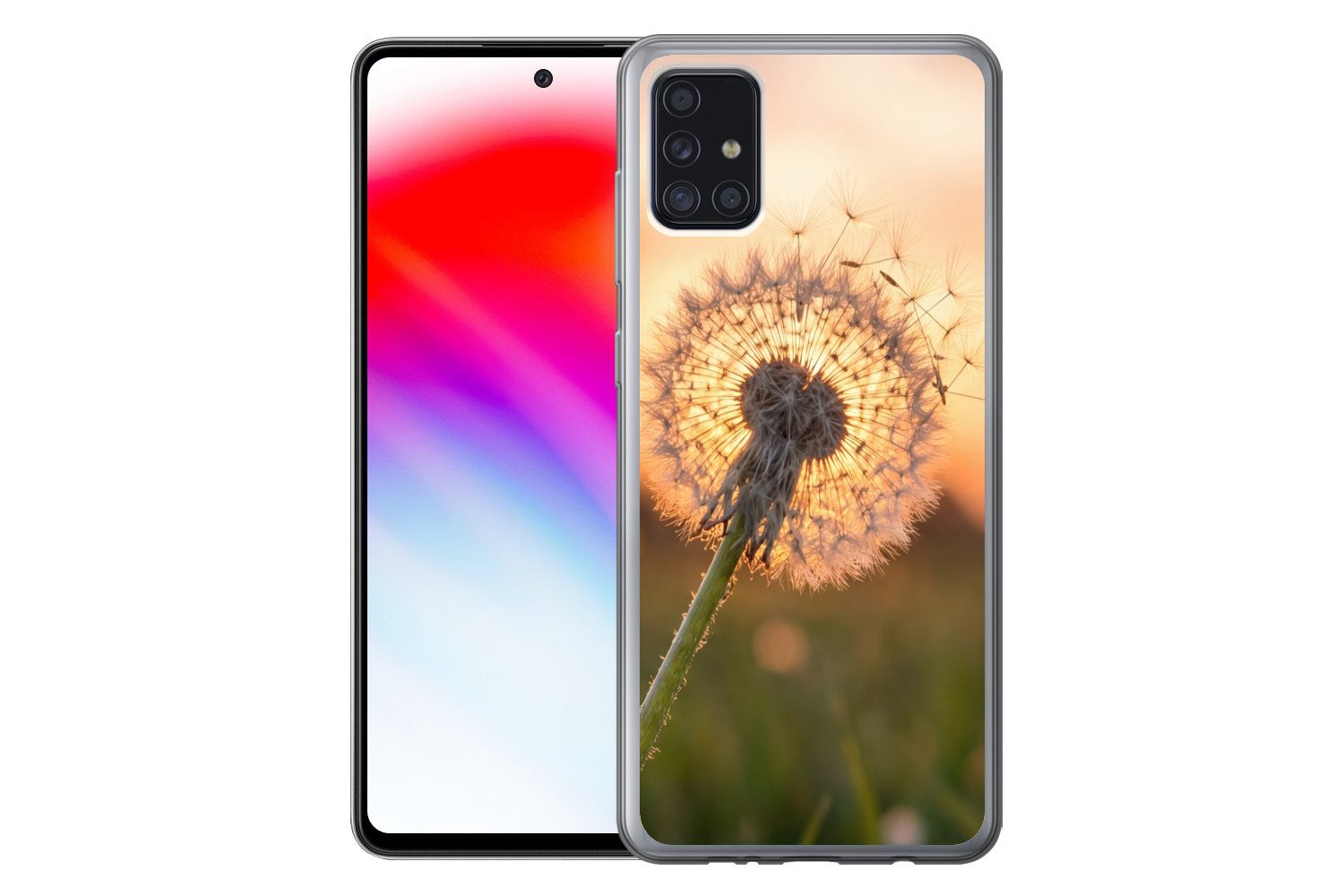 MuchoWow Handyhülle für Samsung Galaxy A52 5G Löwenzahn - Sonnenuntergang - Feld, Smartphone-Bumper, Print, Handy Schutzhülle Dünn