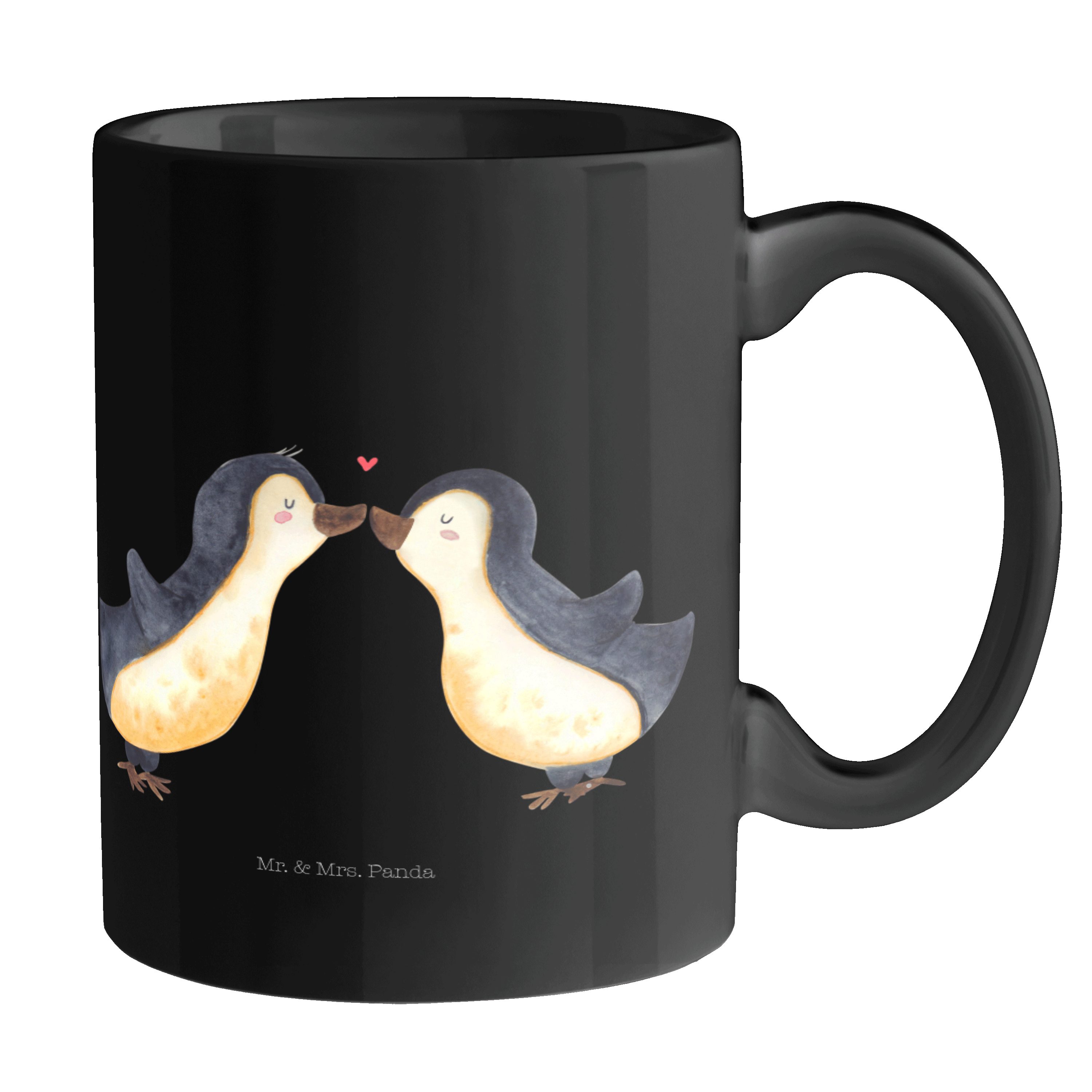 Mr. & Mrs. Panda Tasse Pinguin Liebe - Schwarz - Geschenk, Verlobung, Freund, Teebecher, Hei, Keramik Schwarz