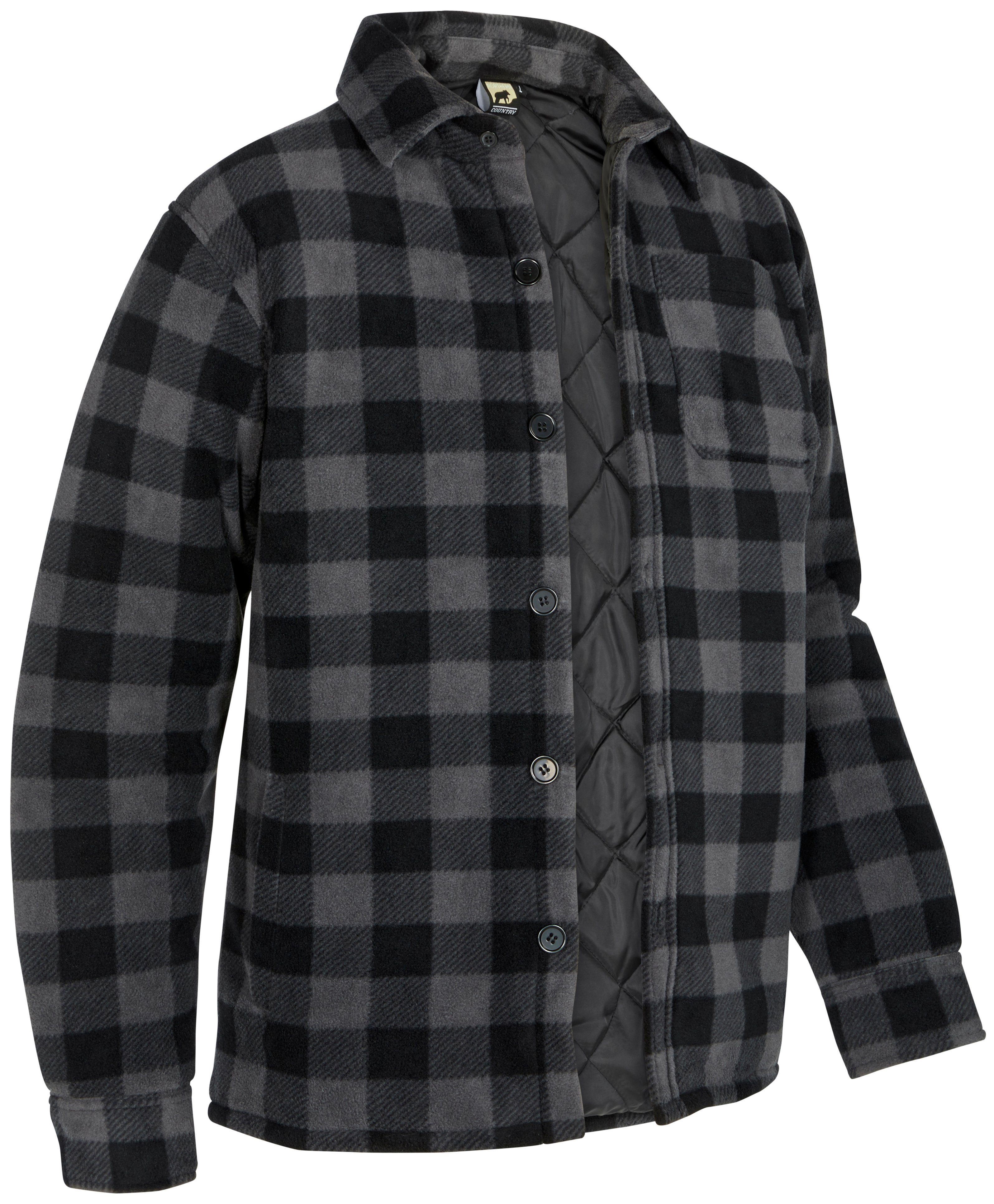 Northern Country Flanellhemd (als Jacke offen oder Hemd zugeknöpft zu tragen) warm gefüttert, mit 5 Taschen, mit verlängertem Rücken, Flanellstoff grau-schwarz | Freizeithemden