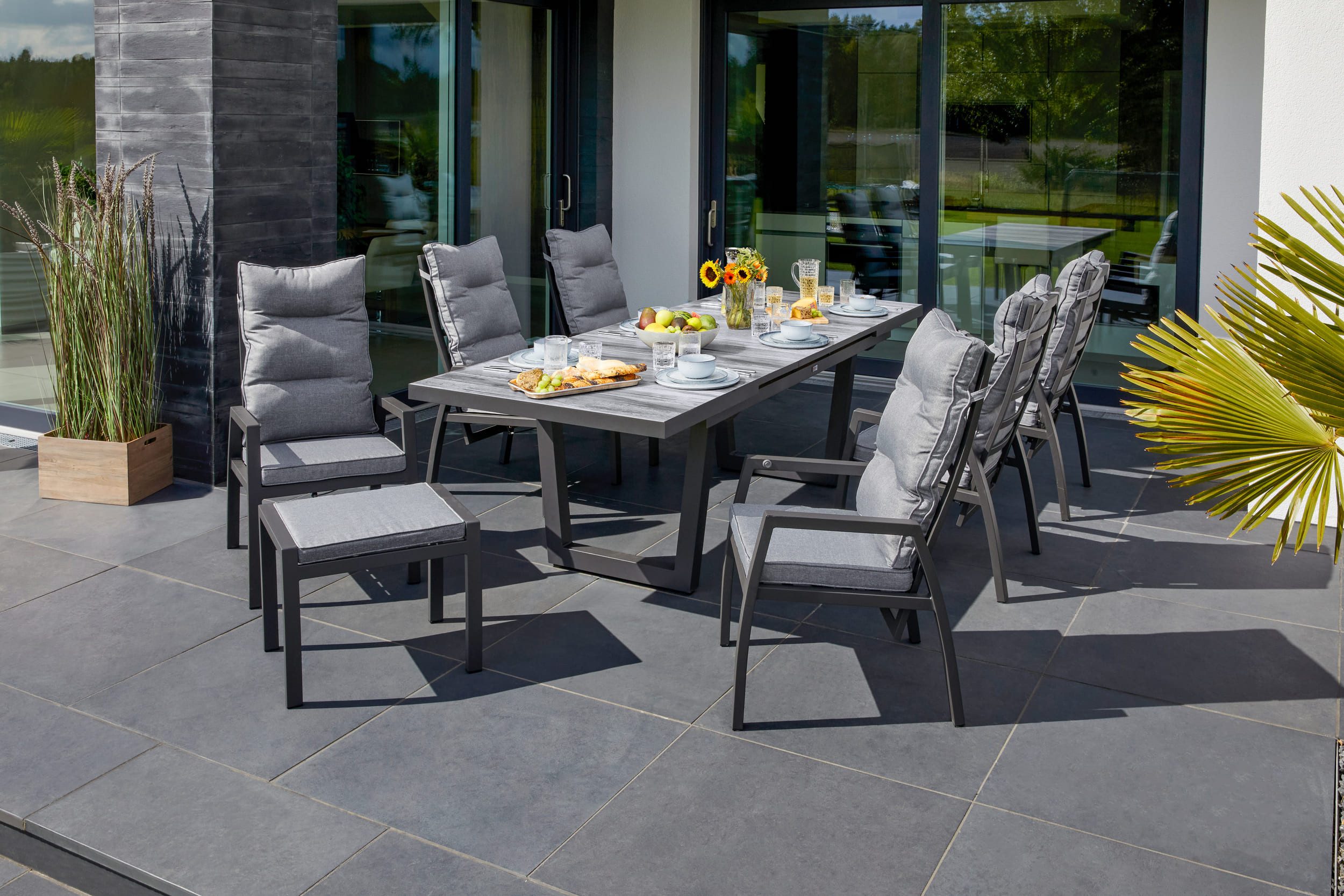 LC Garden Garten-Essgruppe Bondino Dining Set XIII Sitzgruppe Gartenset Anthrazit, (7-tlg)