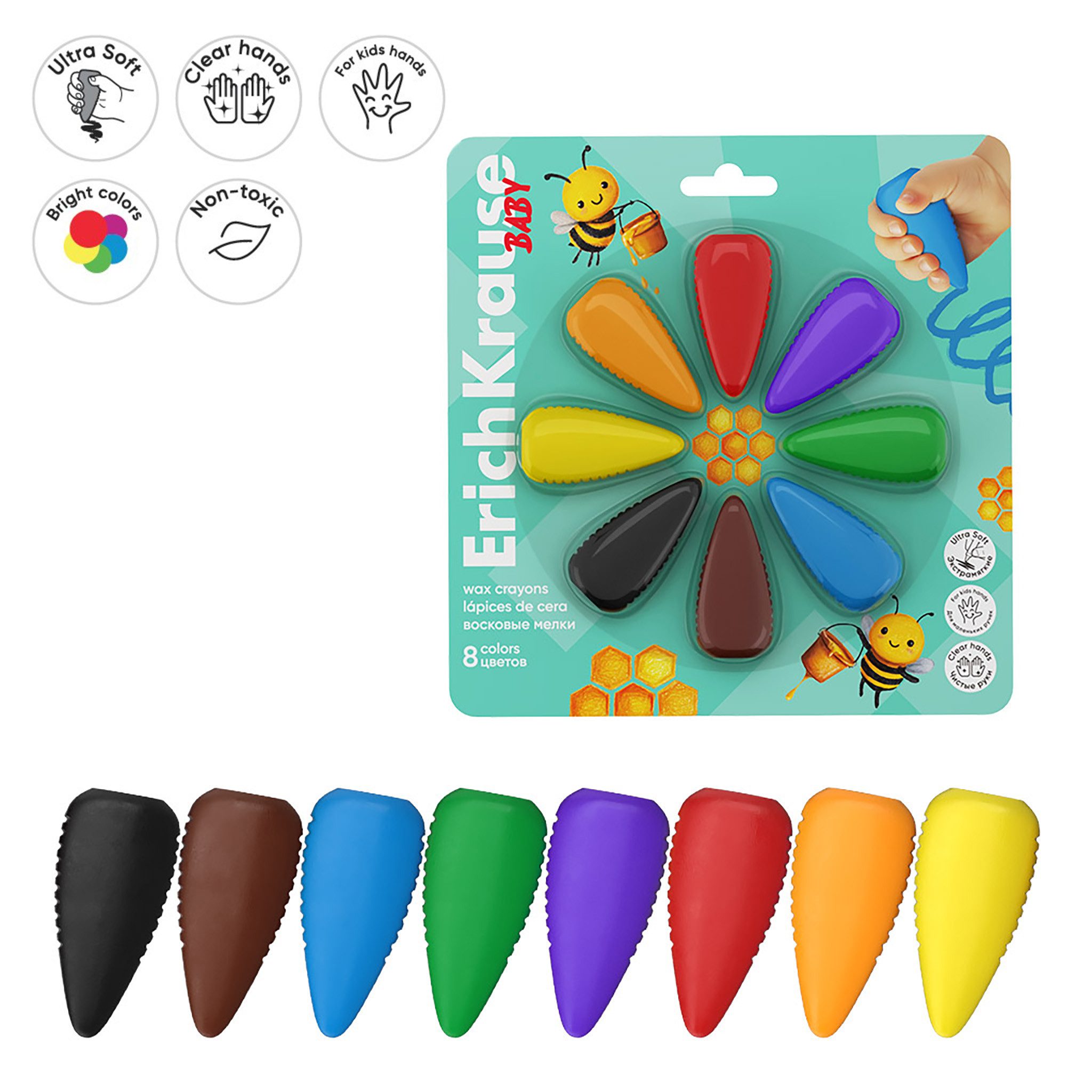 Erich Krause Malkreide, Wachsmalstifte für Kleinkinder 8 Farben Set - bunt