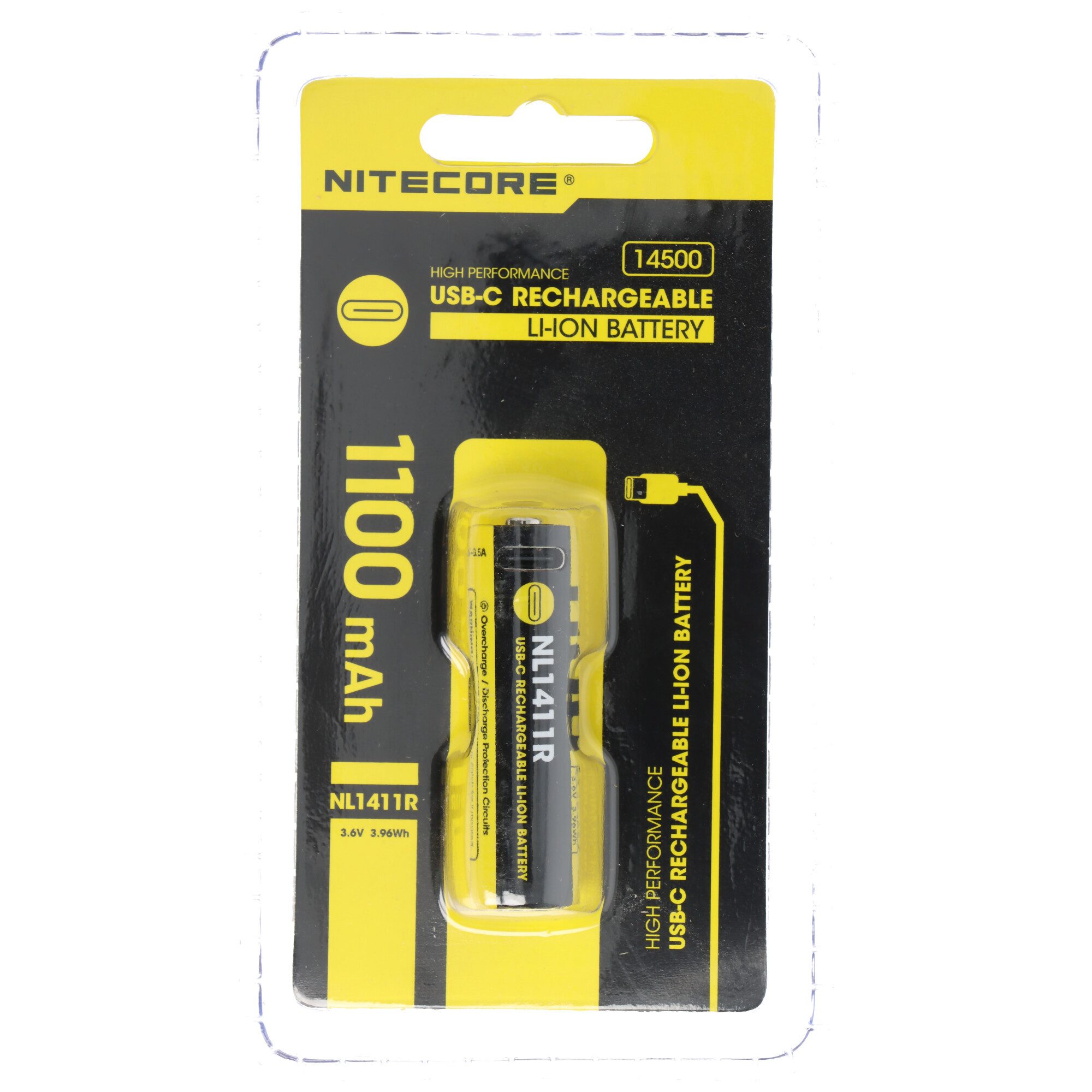Nitecore Li-Ion Akku 14500, Typ NL1411R, 3,6V 1100mAh, mit USB-C-Ladeanschluss Akku 1100 mAh (3,6 V)