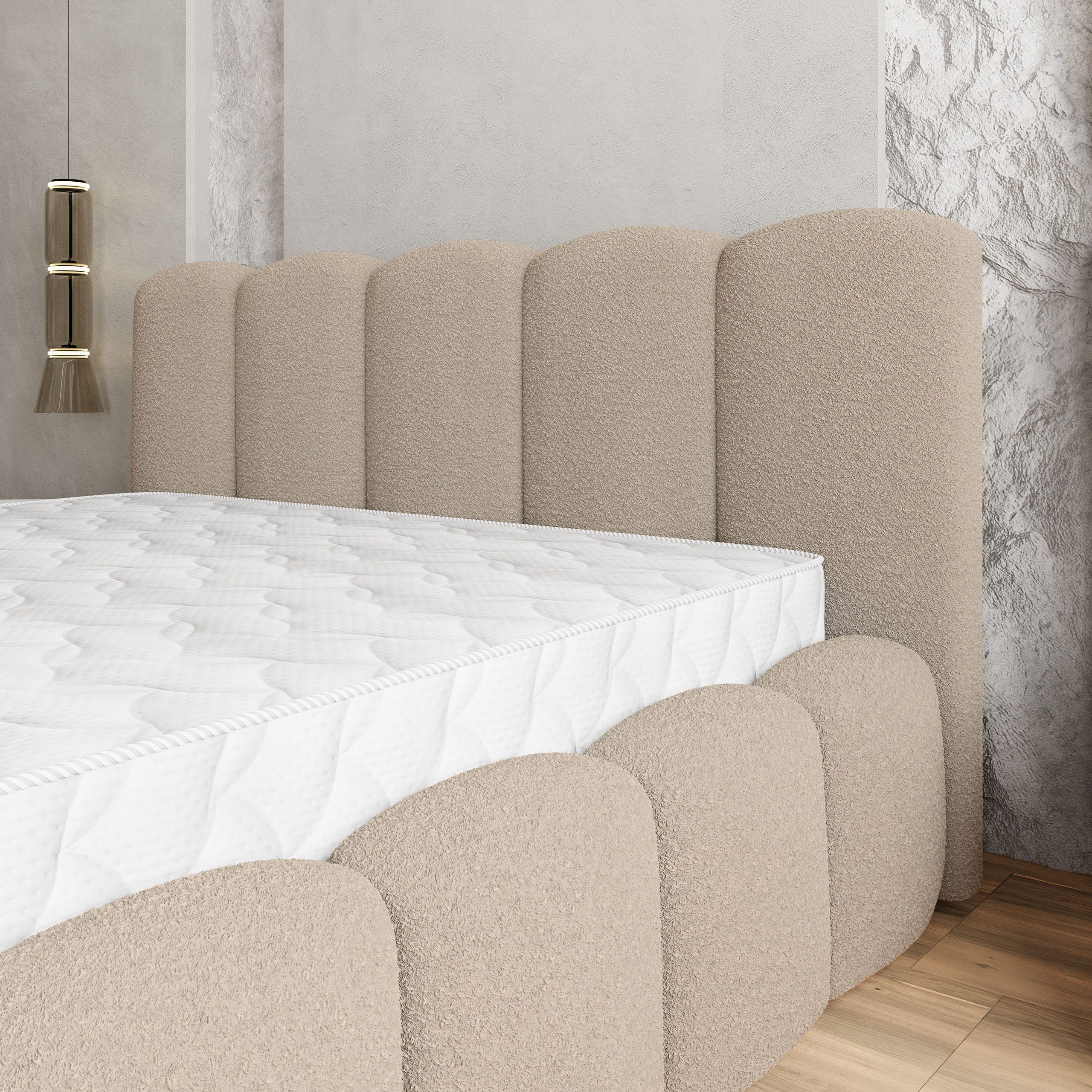 Masseno Polsterbett FALINA 120x200 cm beige (mit Bettkasten und Lattenrost)