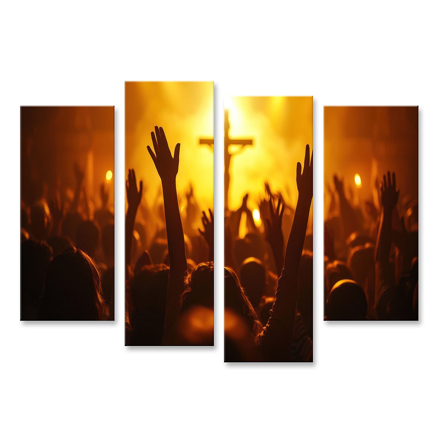 islandburner Leinwandbild Andächtige Christen erheben ihre Hände zum Kreuz auf dem Wandbild Kape