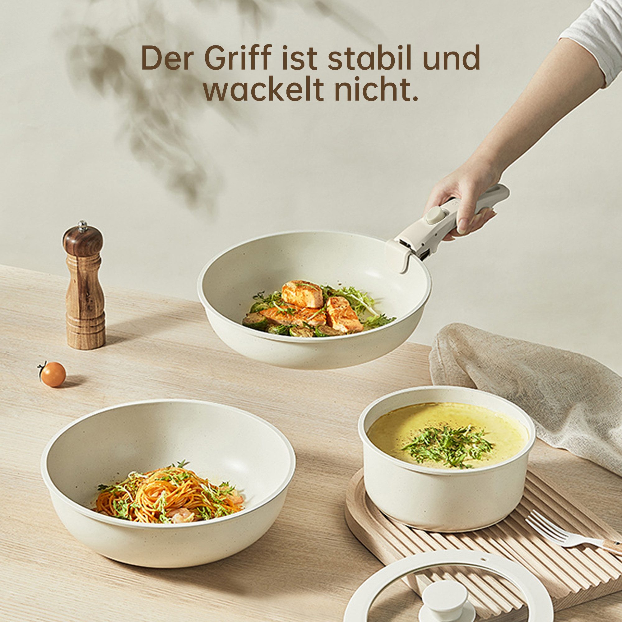 SEHAUSEU Pfannen-Set Topf-Set Kasserolle Bratpfanne mit abnehmbarer Griff, Antihaft,weiß, (19-tlg), 7-tlg.&19-tlg. – Bild 5 von 5