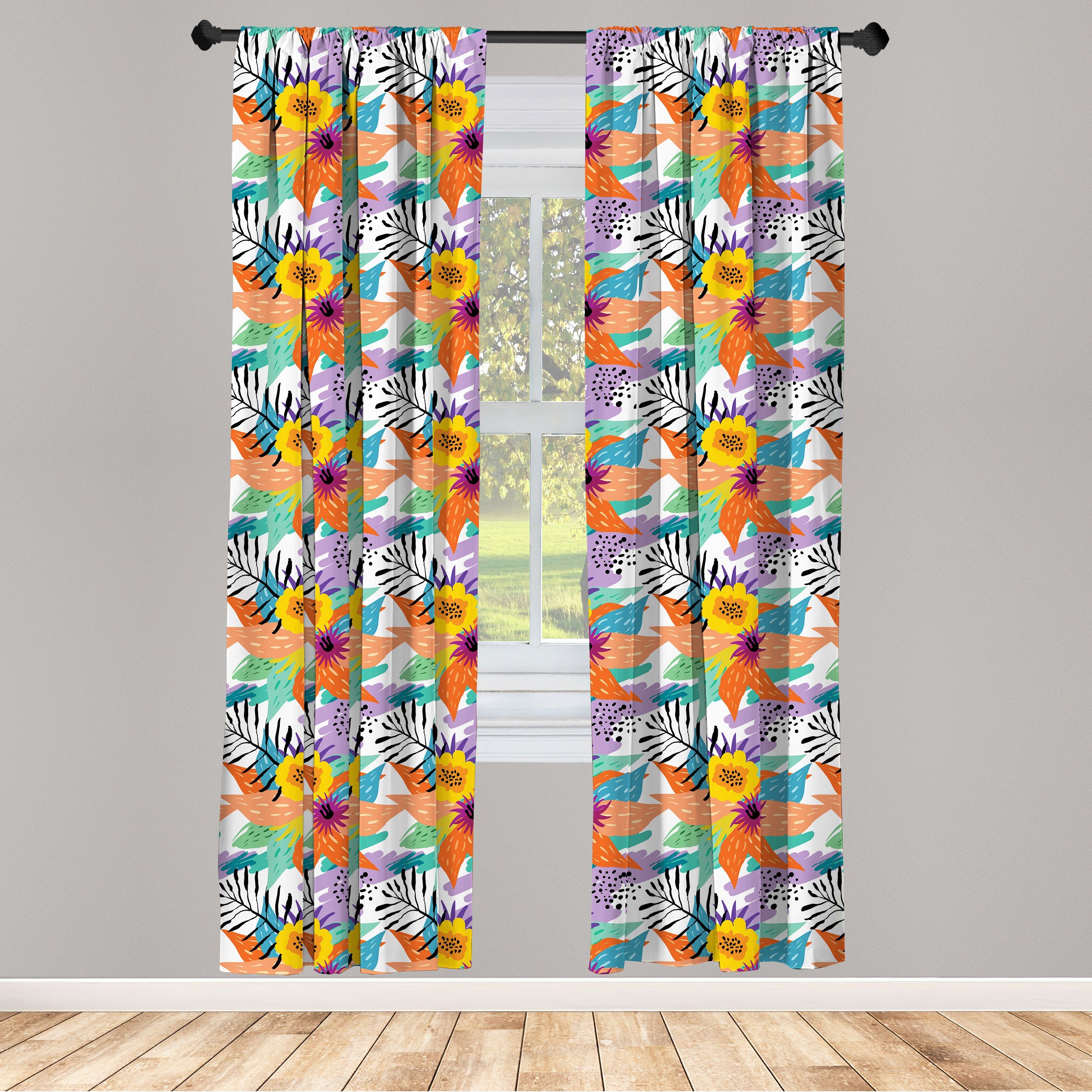 Gardine Vorhang für Wohnzimmer Schlafzimmer Dekor, Abakuhaus, Microfaser, Tropisch Hawaii-Insel-Blumen