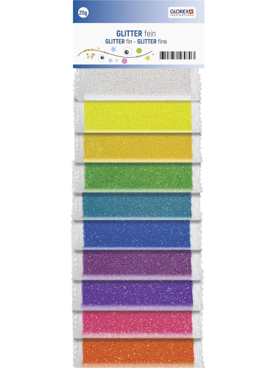 Bastelnaturmaterial Glorex Glitter fein bunt, 20 g