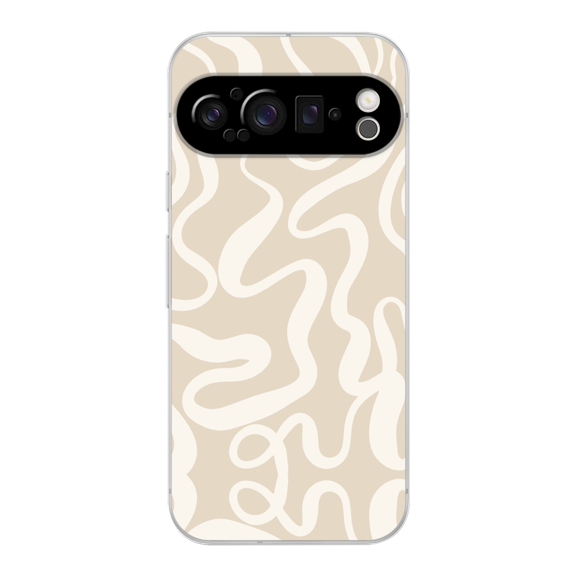 MuchoWow Handyhülle für Google Pixel 9 Pro Linien - Abstrakt - Beige - Weiß - Minimalistis, Phone Case, Silikon, Schutzhülle Dünn