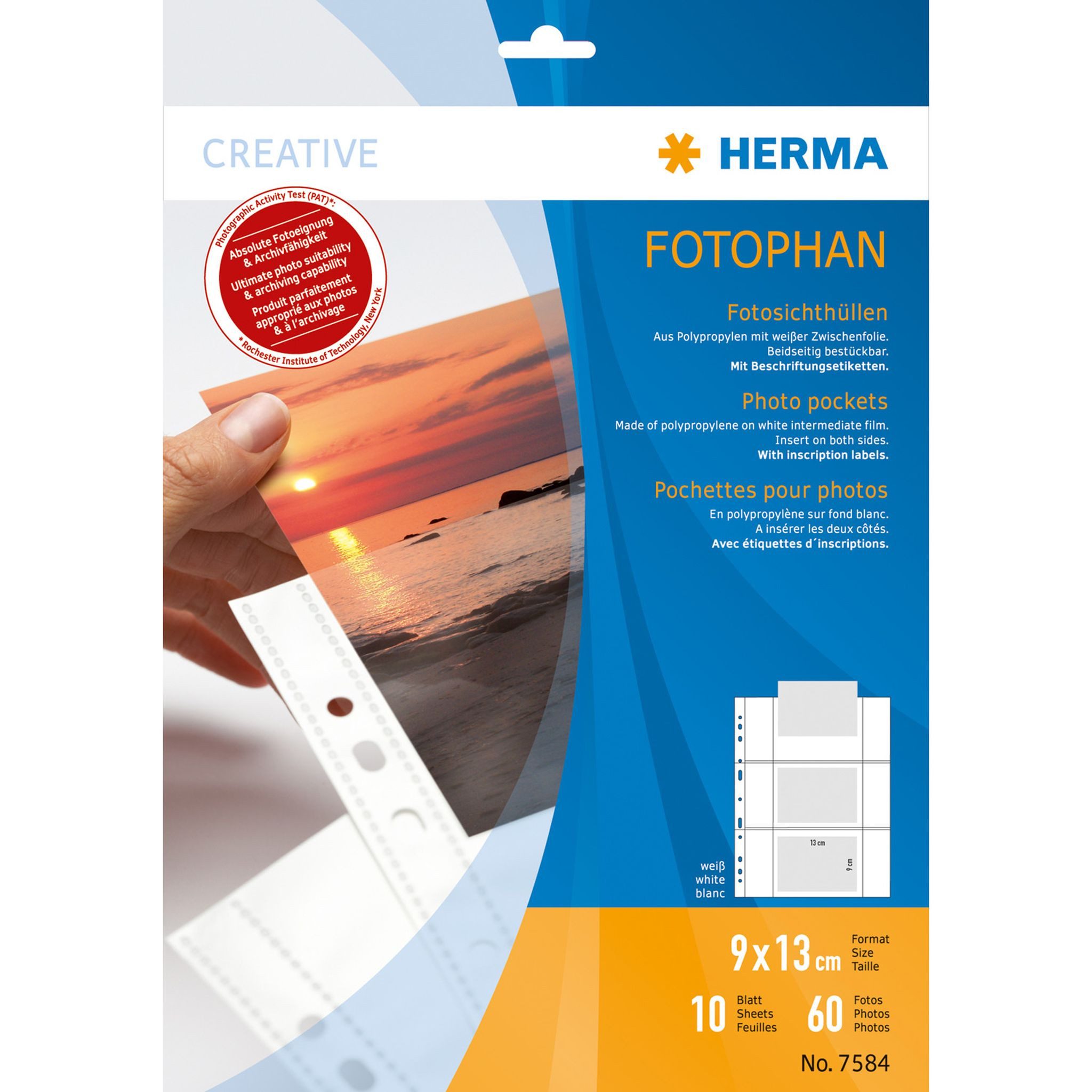 Fotoalbum Herma FOTOPHAN Fotosichthüllen PP für Fotos 9 x 13 cm quer weiss 10
