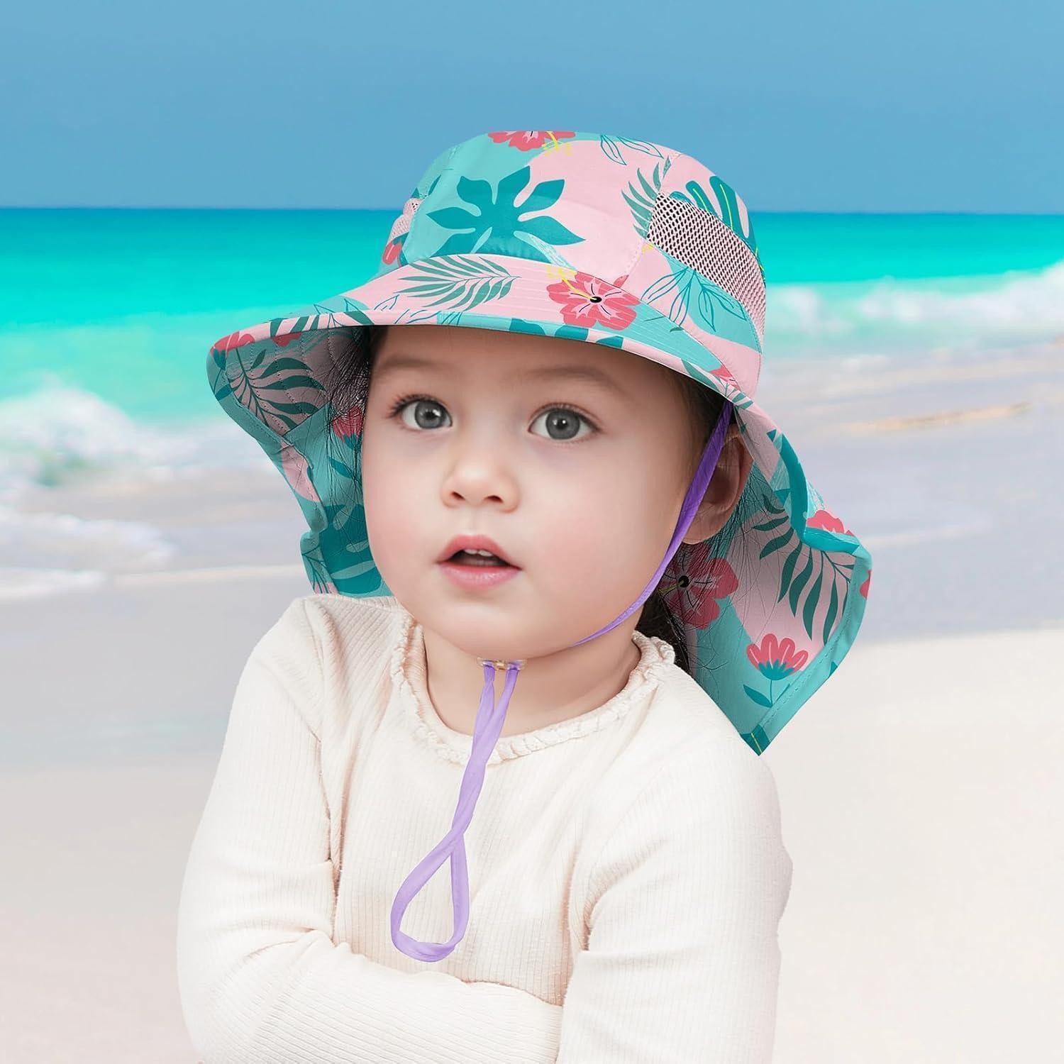 LuxusKollektion Sonnenhut Sonnenhut Kinder Mädchen UV50 Nackenklappe Anglerhut Kappe Green Leaf